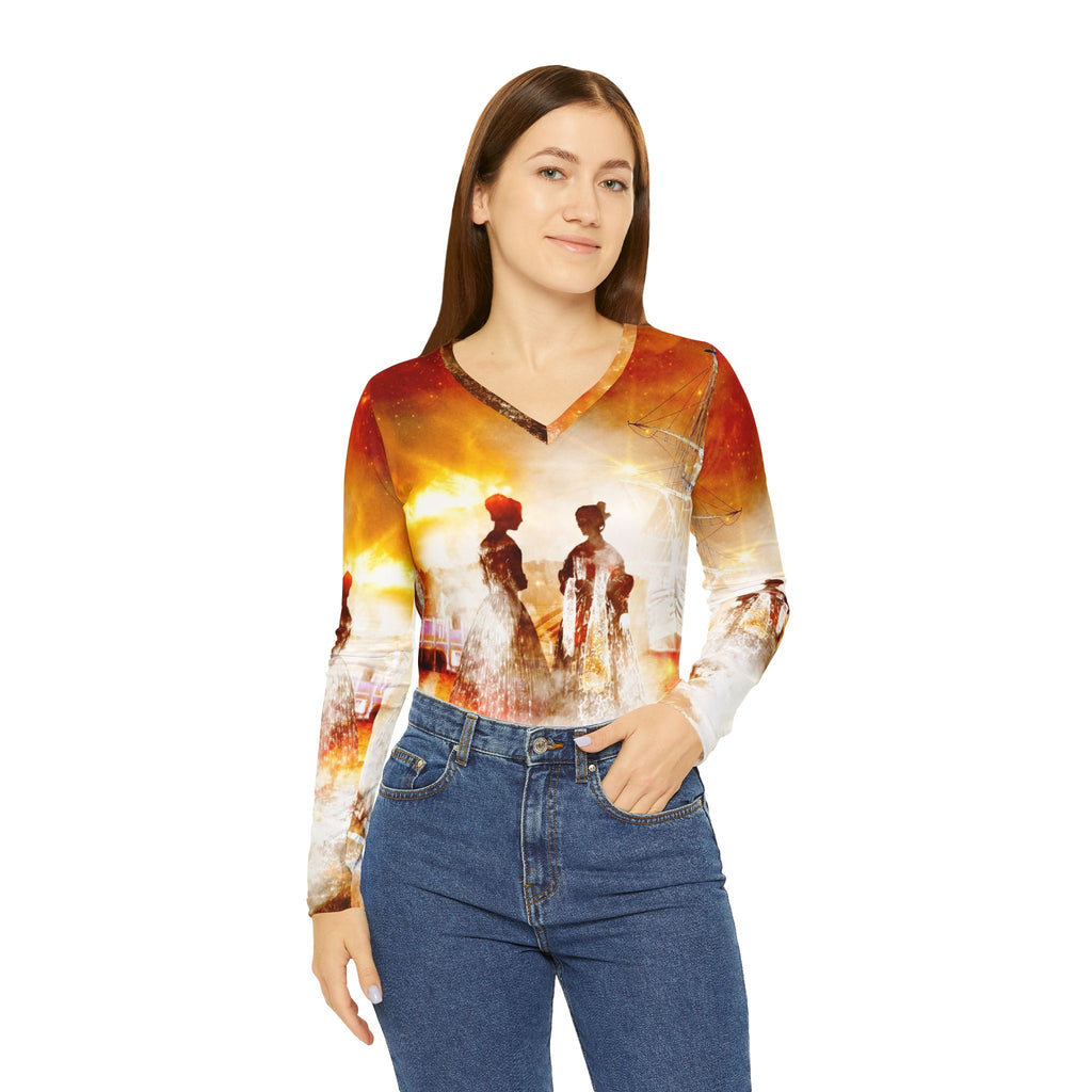 Samhain Eve Salem Harbor Dream Women's Long Sleeve V-neck Shirt