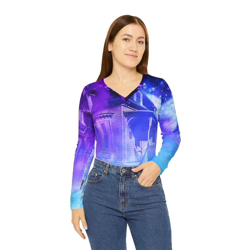 Amen Jin's Eros & Psyche Salem Desires Women's Long Sleeve V-neck Shirt