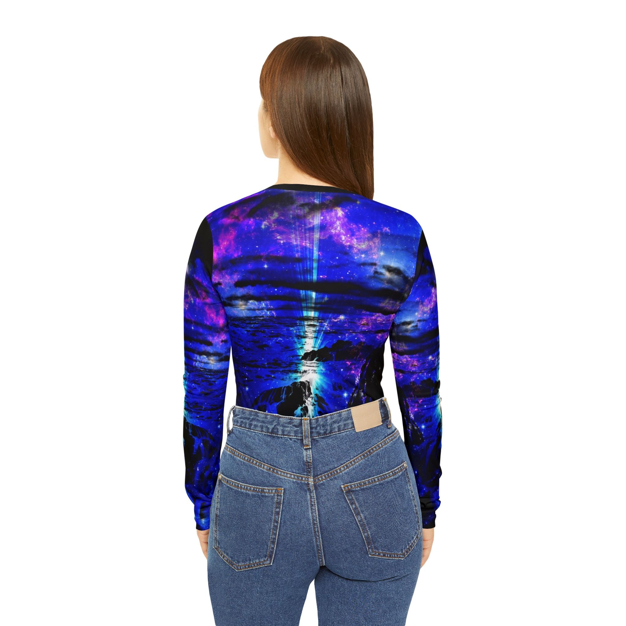 Iridescent Cosmic Falls Dreams Long Sleeve V-neck Shirt