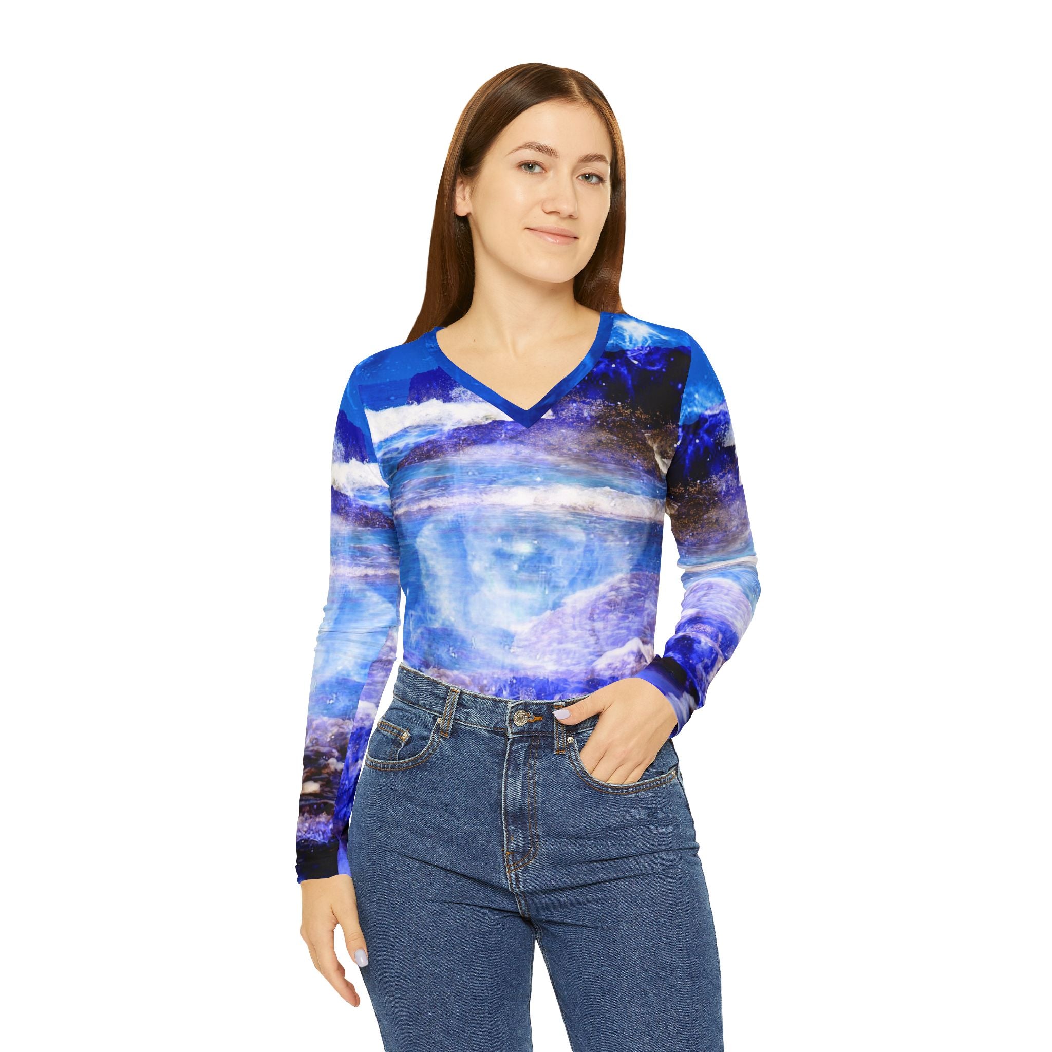 Sea of Serenity Dreams Women's Long Sleeve V-neck Shirt