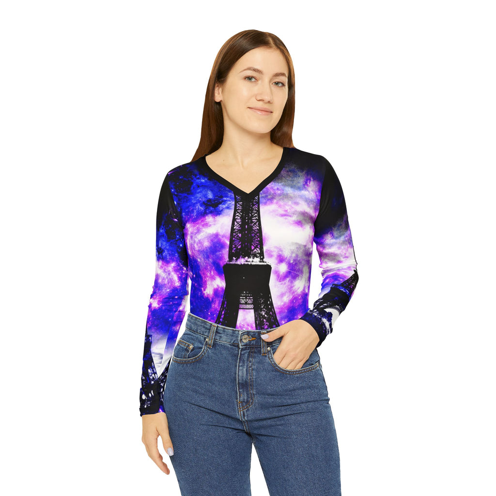 Amethyst Rose Parisian Dreams Long Sleeve V-neck Shirt