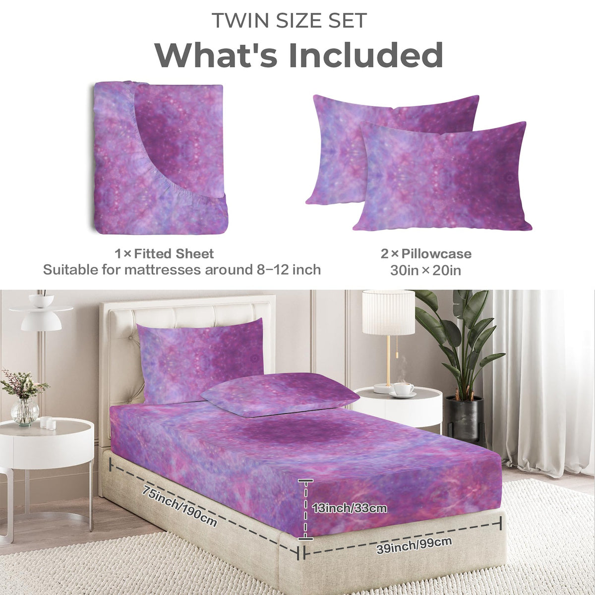 Katerina's Angelus Everlasting Desires Twin Bedding Set (Fitted Sheet + Pillowcases) | Ships from USA