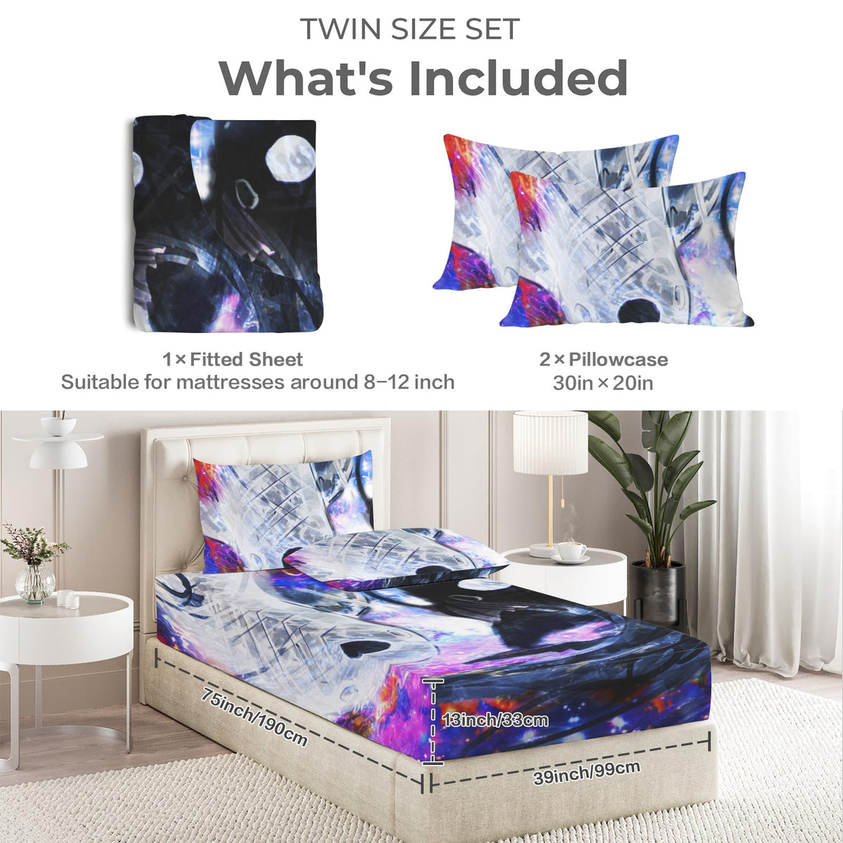 Katerina's Cassandra Koi Desires Twin Bedding Set (Fitted Sheet + Pillowcases) | Ships from USA