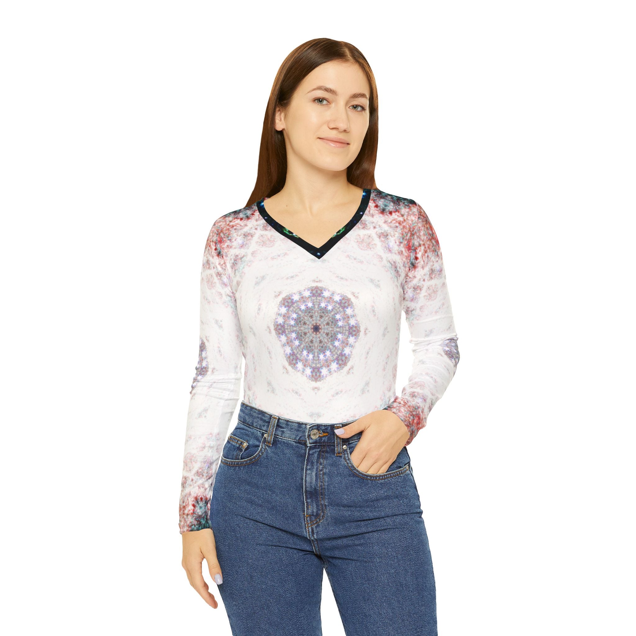 Candy's Yuletide Angel Voices Desires Women's Long Sleeve V-neck Shirt