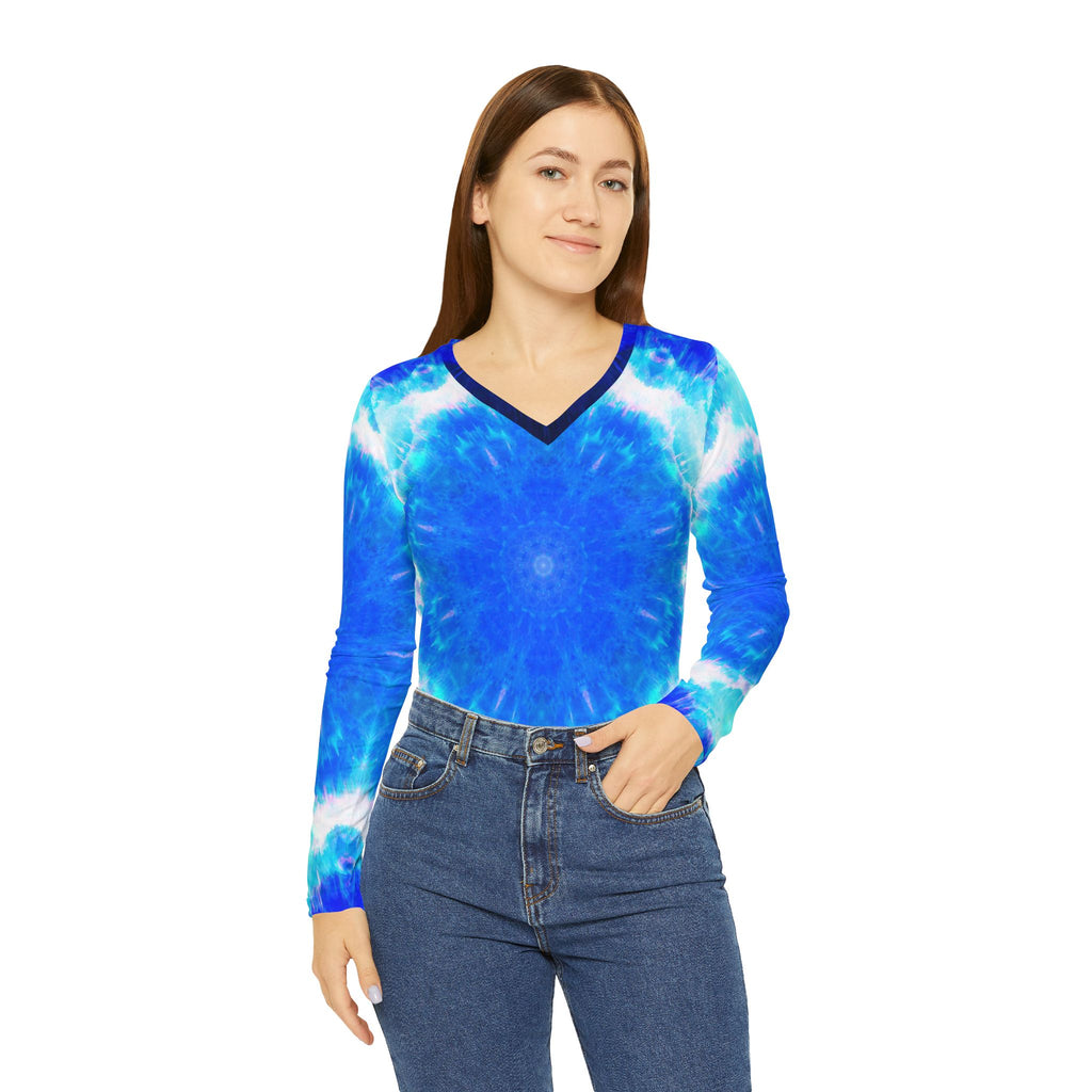 Amen Jin's Blue Sun Desires Long Sleeve V-neck Shirt