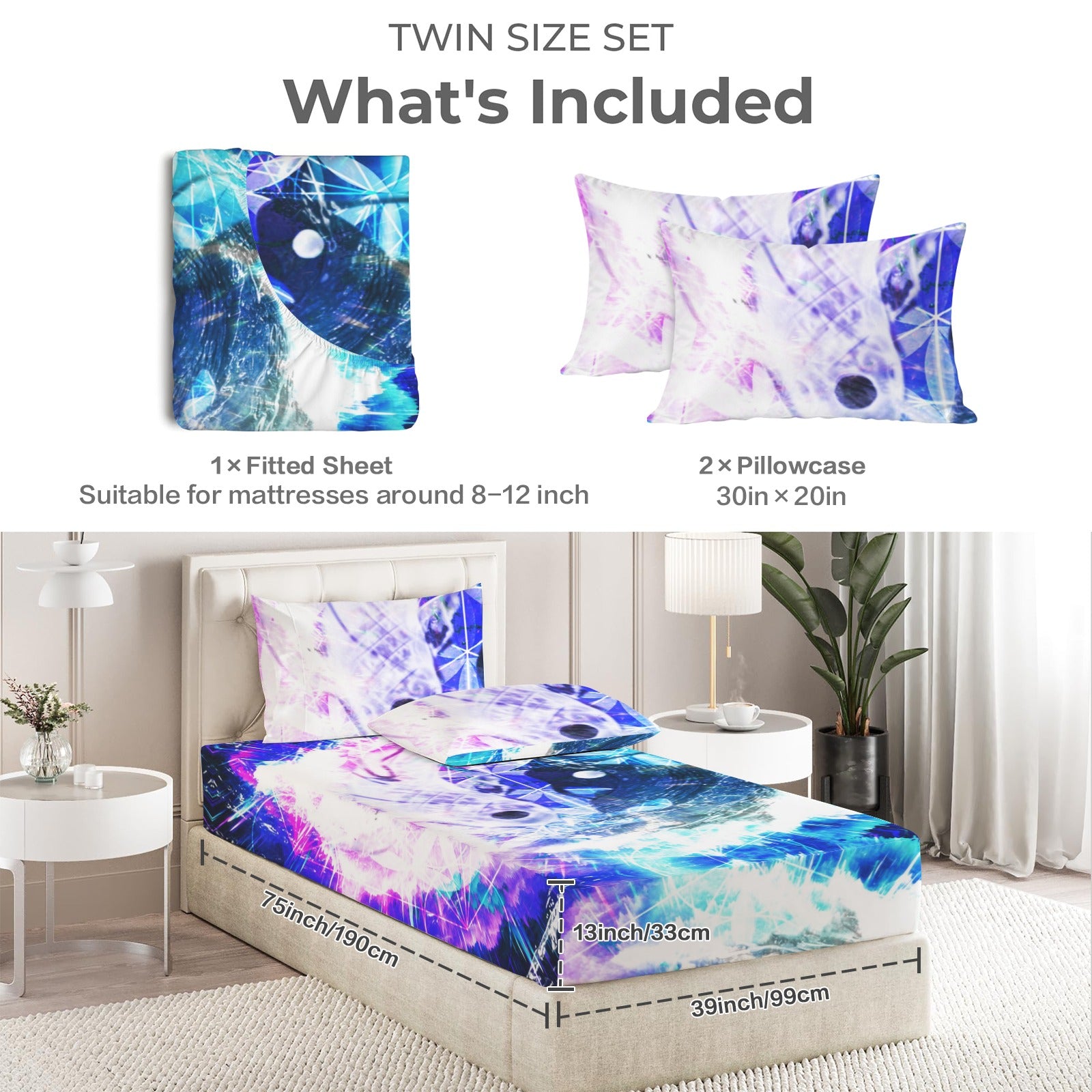 Creation's Koi Meditations Twin Bedding Set (Fitted Sheet + Pillowcases) | Ships from USA