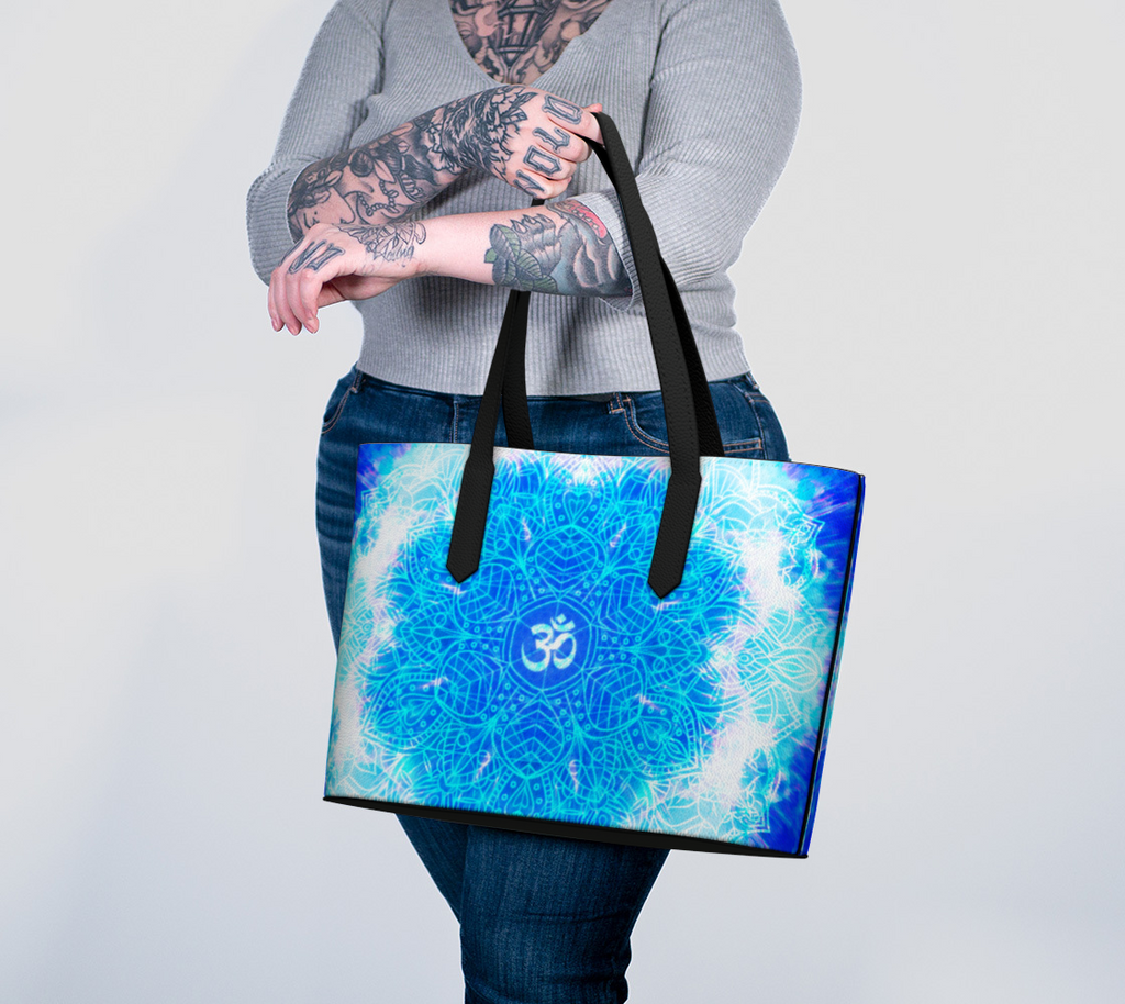 Katerina's Blue Sun Desires Om Meditations Vegan Leather Tote Bag