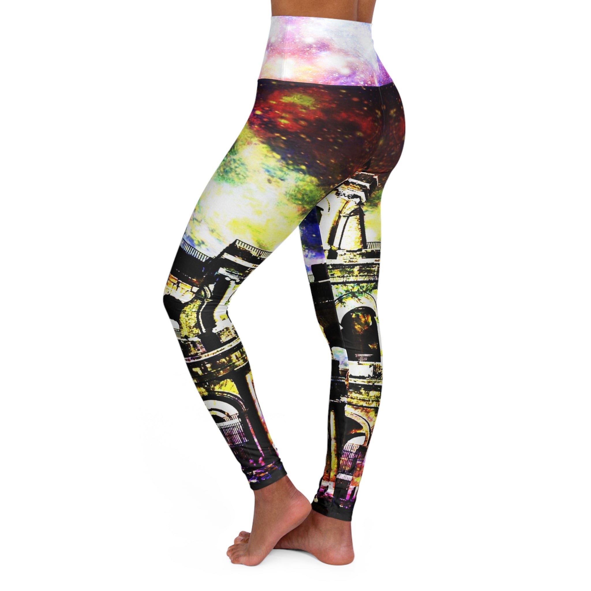 Rainbow Universe Dreams of Roman Patterns Past High Waisted Yoga Leggings