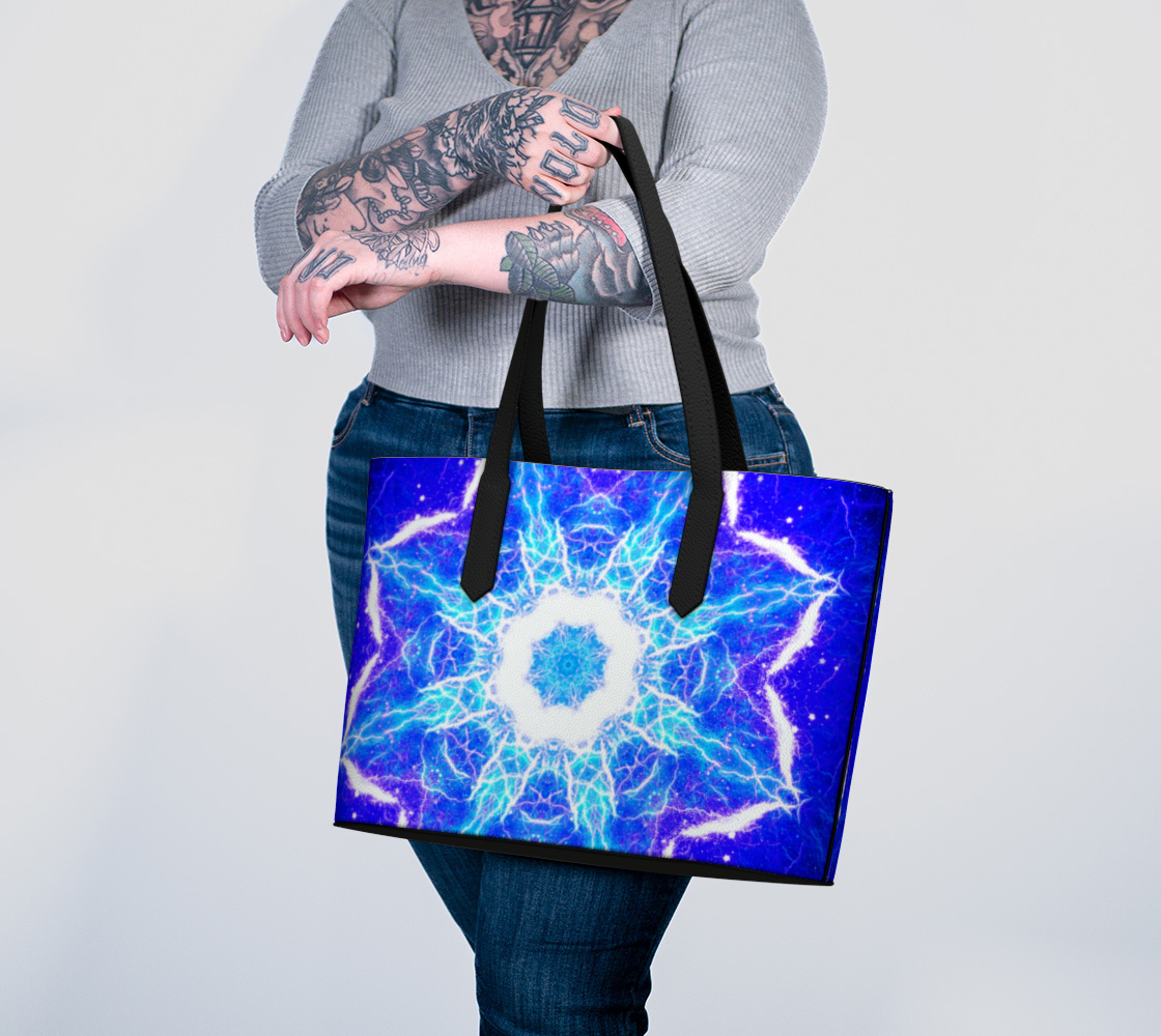 Katerina's Mandala of Electric Dragon Fire Desires Vegan Leather Tote Bag