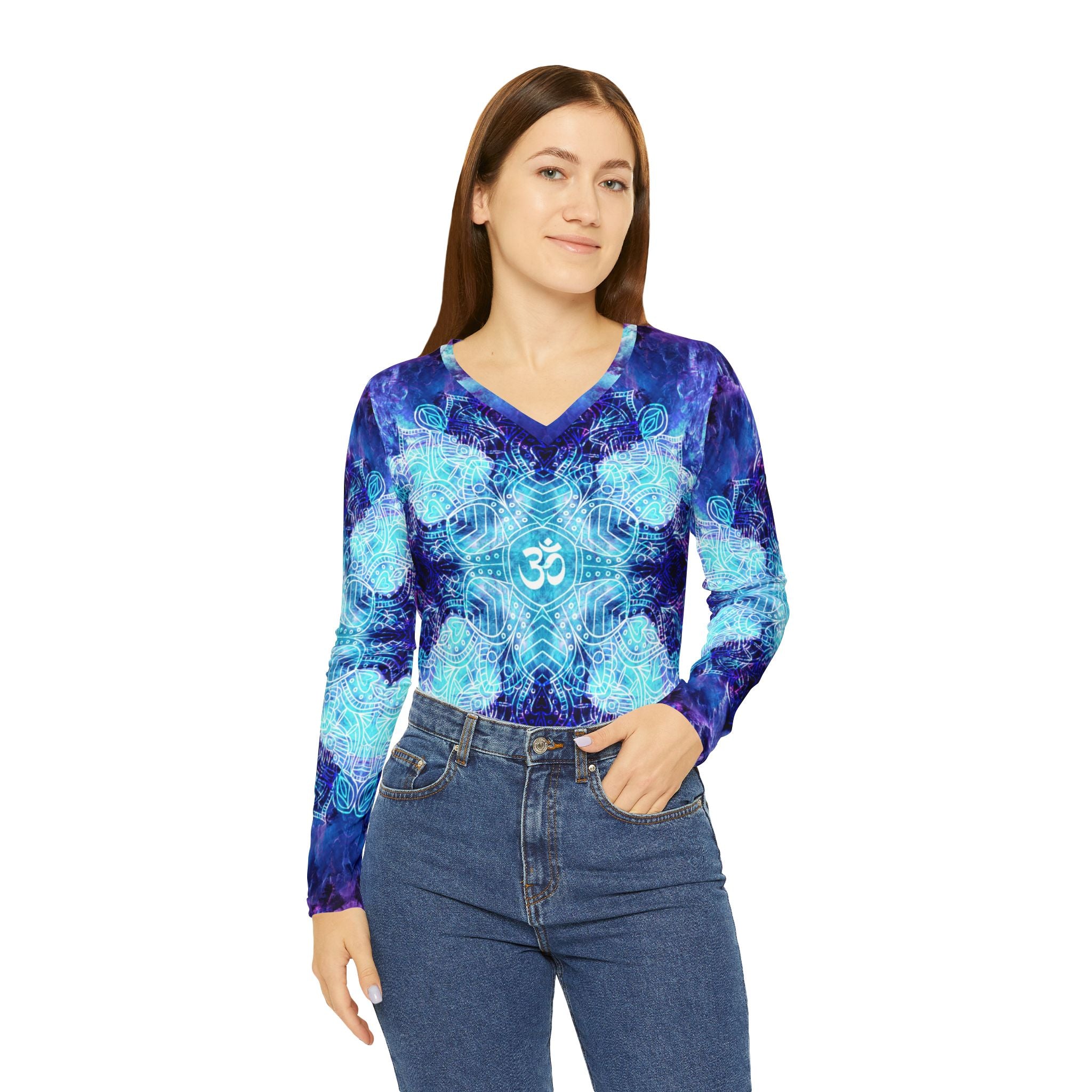 Amen Jin's Dragon's Gate Om Meditations Long Sleeve V-neck Shirt