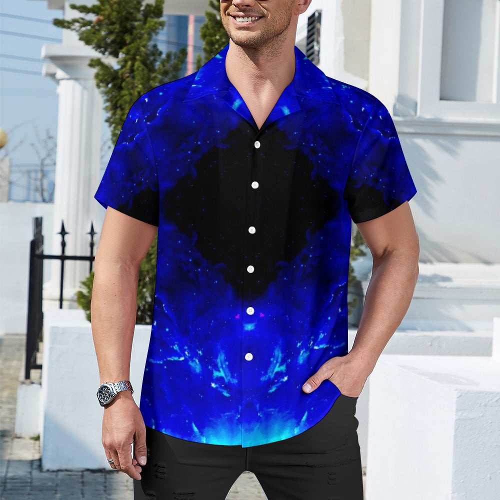Amen Jin's Blue Fire Desires Cuban collar shirt