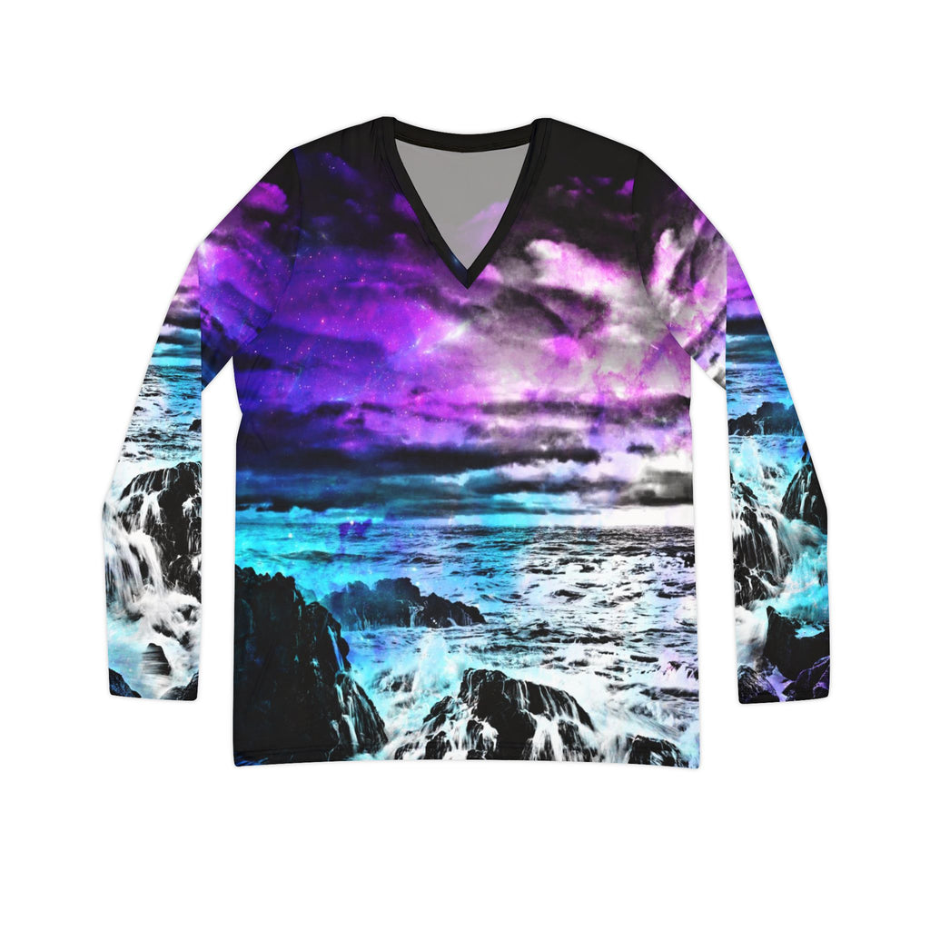 Creation's Heaven Cosmic Falls Dreams Women's Long Sleeve V-neck Shirt