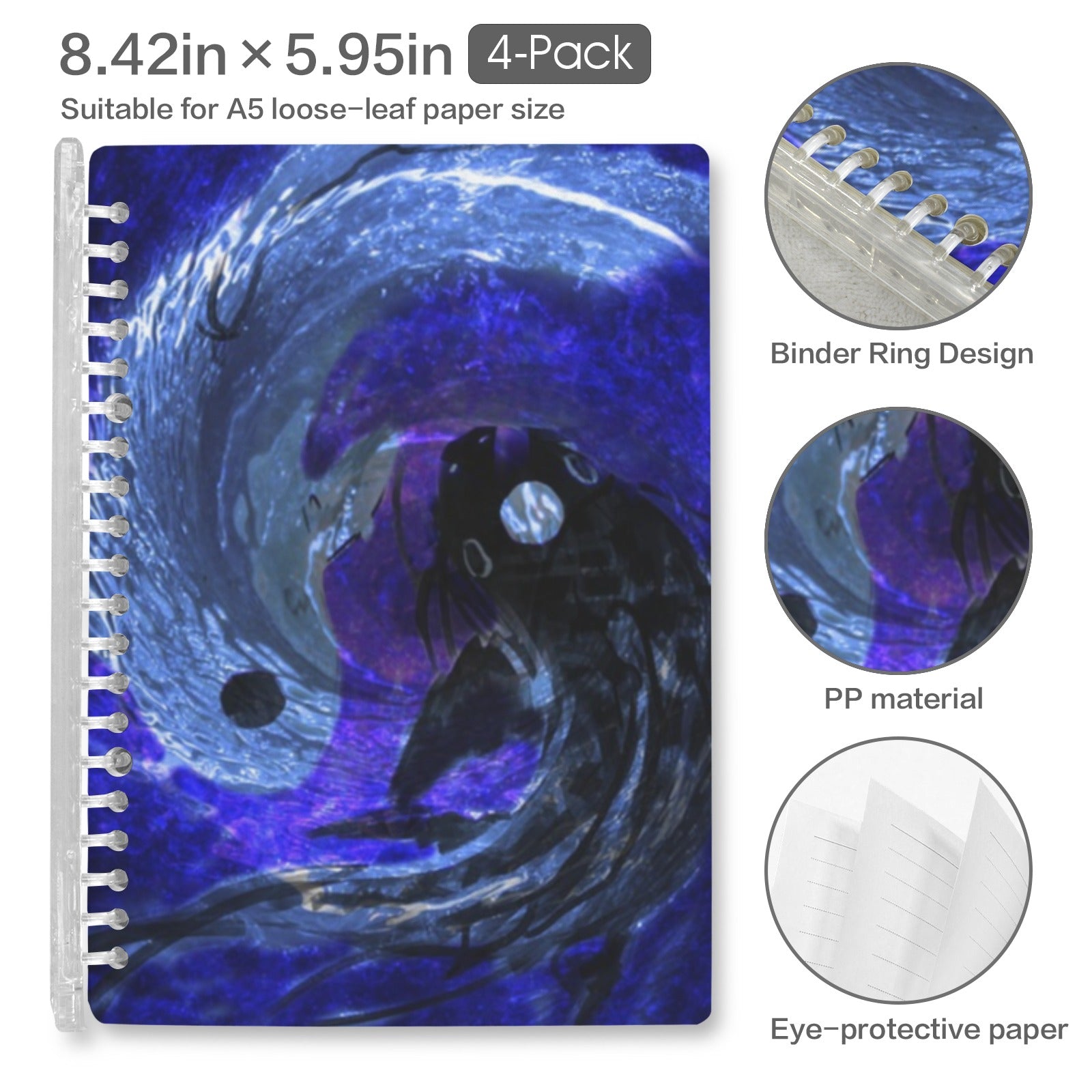 Katerina's Dragon's Eye Koi Desires Loose-Leaf Notebooks ( Cover Print, 4-Pack ) | Ships from USA
