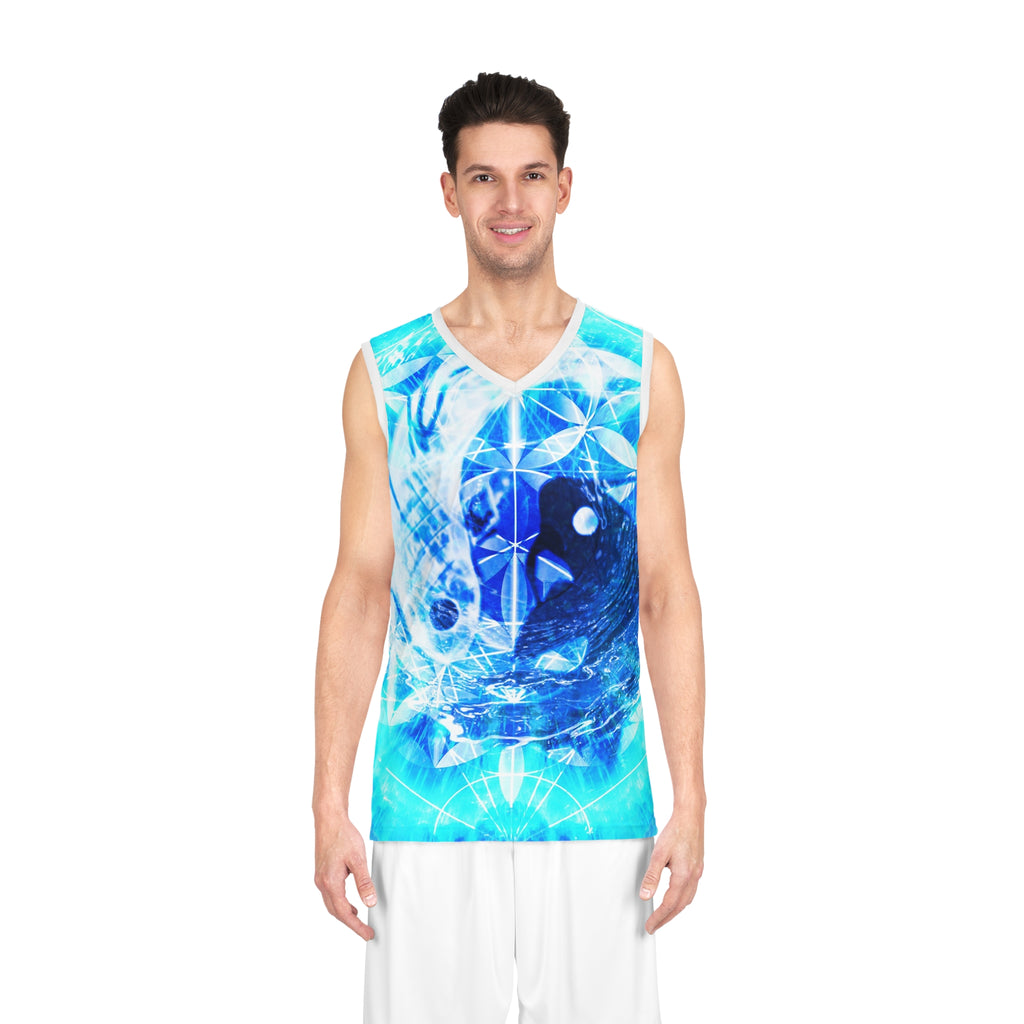 Amen Jin's Blue Fire Koi Meditations Basketball Jersey