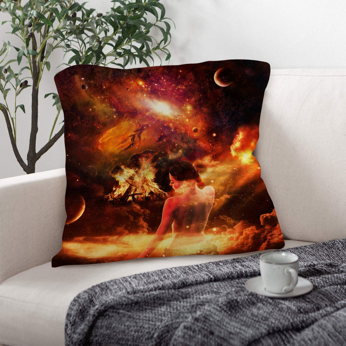 Samhain Magical Night Dreams Linen Throw Pillow 18" x 18" ( 1 Piece ) | Ships from USA