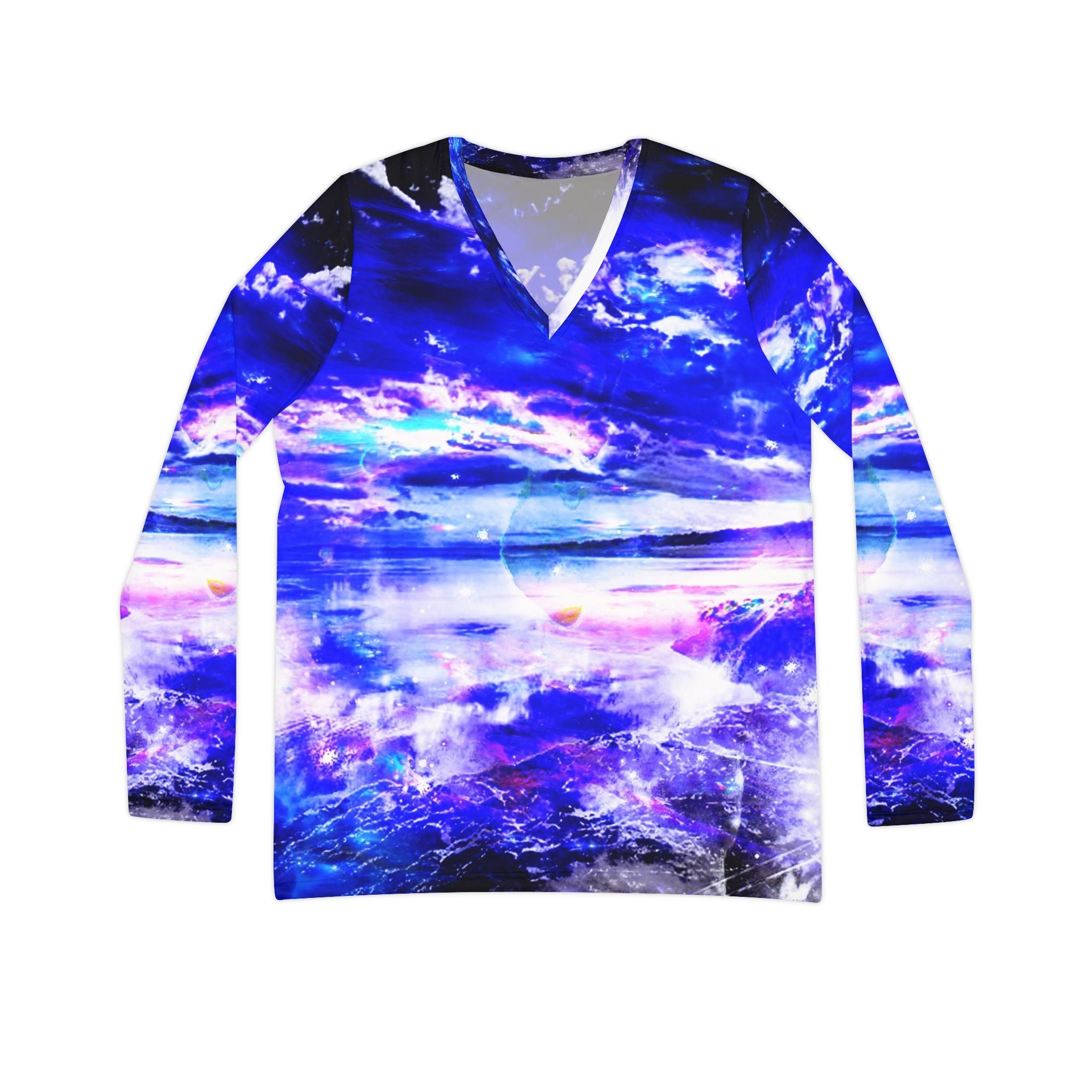 Amethyst Sapphire Dancing Sea Dreams  Women's Long Sleeve V-neck Shirt