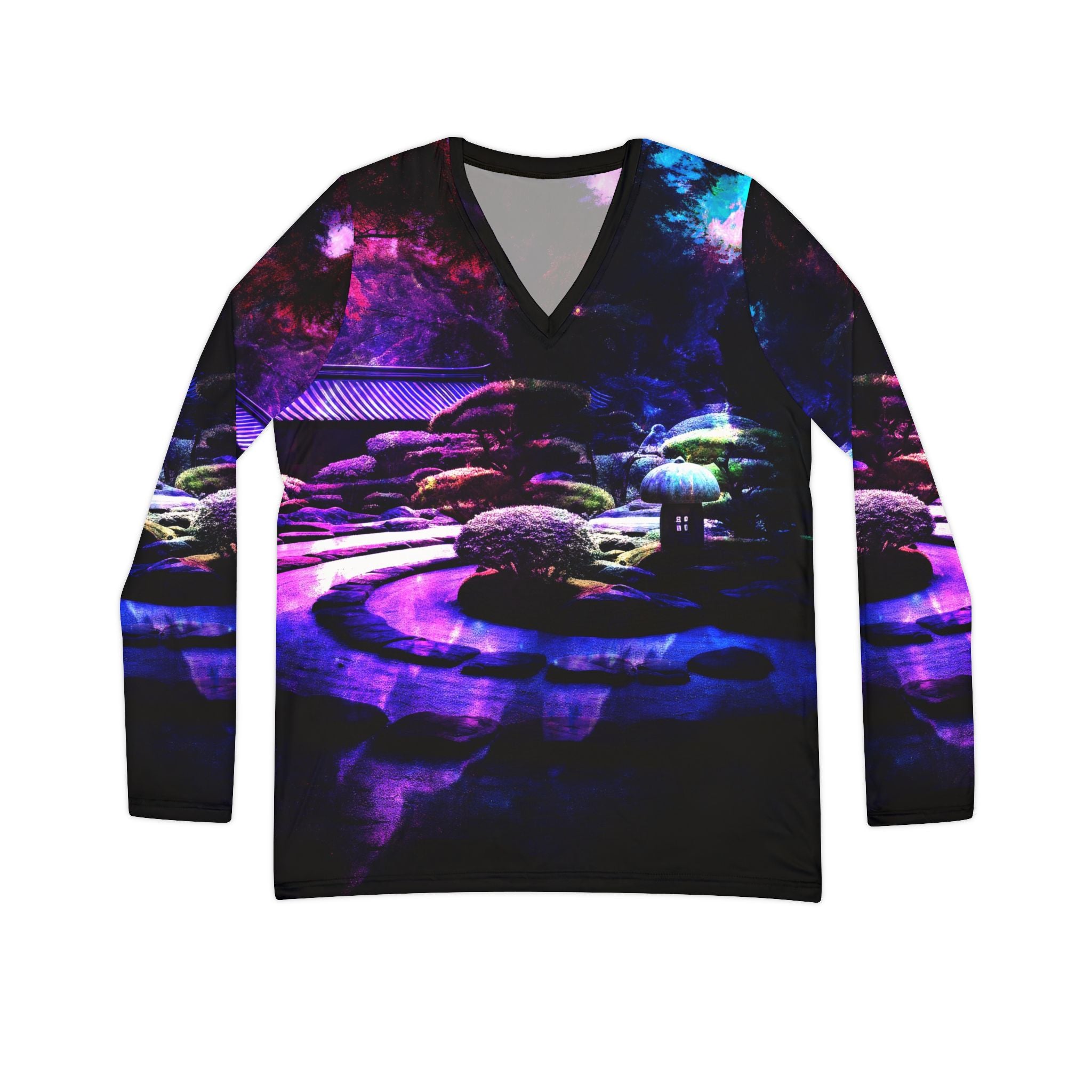 Ad Amoreum Amisi Tranquil Garden Dreams Women's Long Sleeve V-neck Shirt