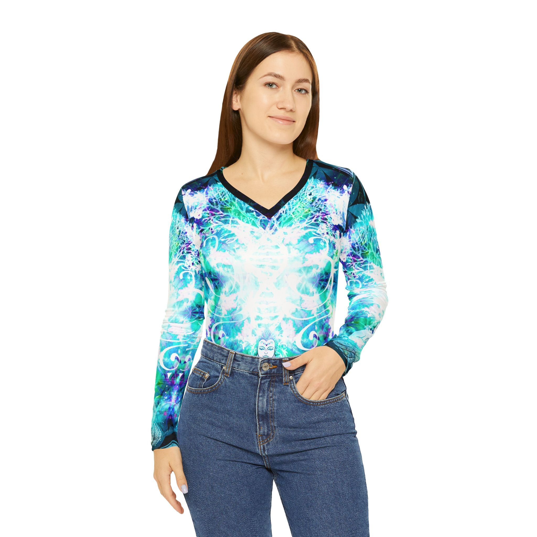 Katerina's Now and Forever Buddha Meditations Women's Long Sleeve V-neck Shirt