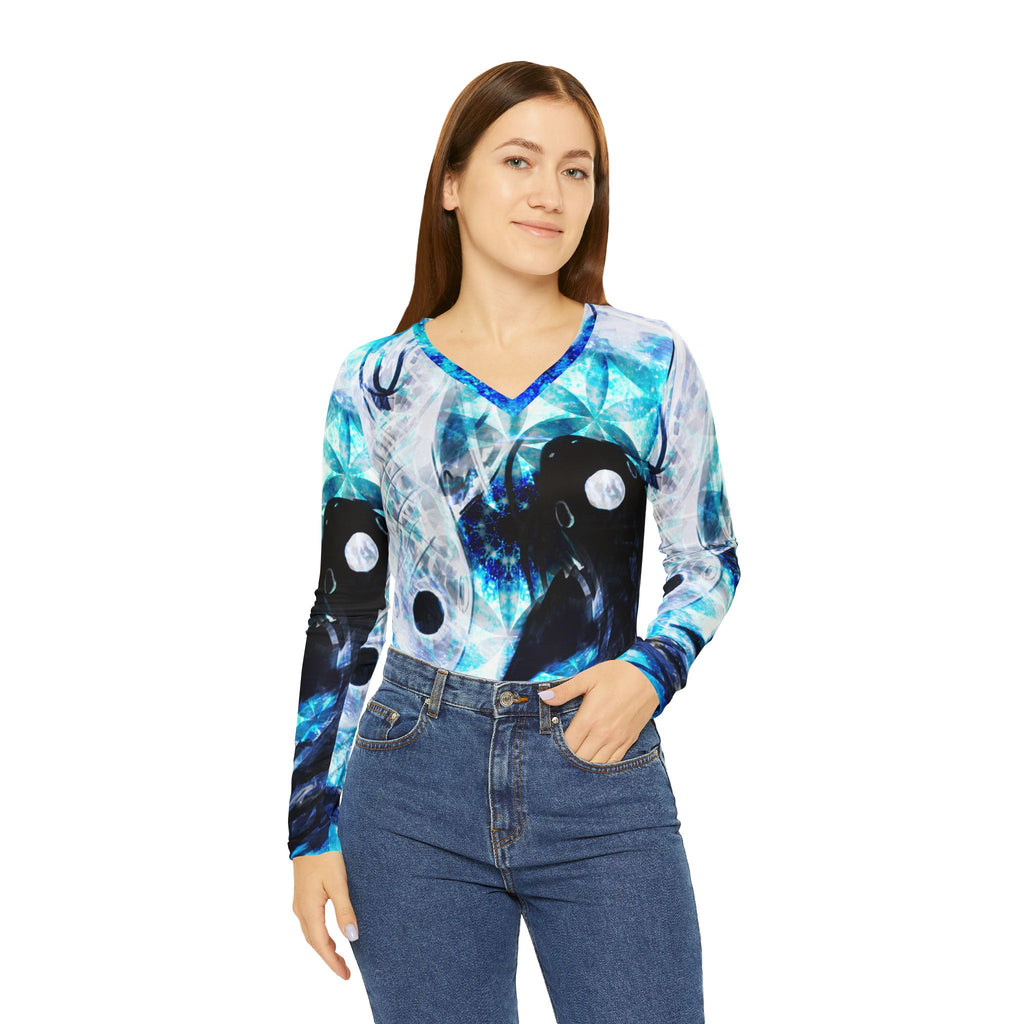 Amen Jin's all the White Horses Koi Meditations Long Sleeve V-neck Shirt
