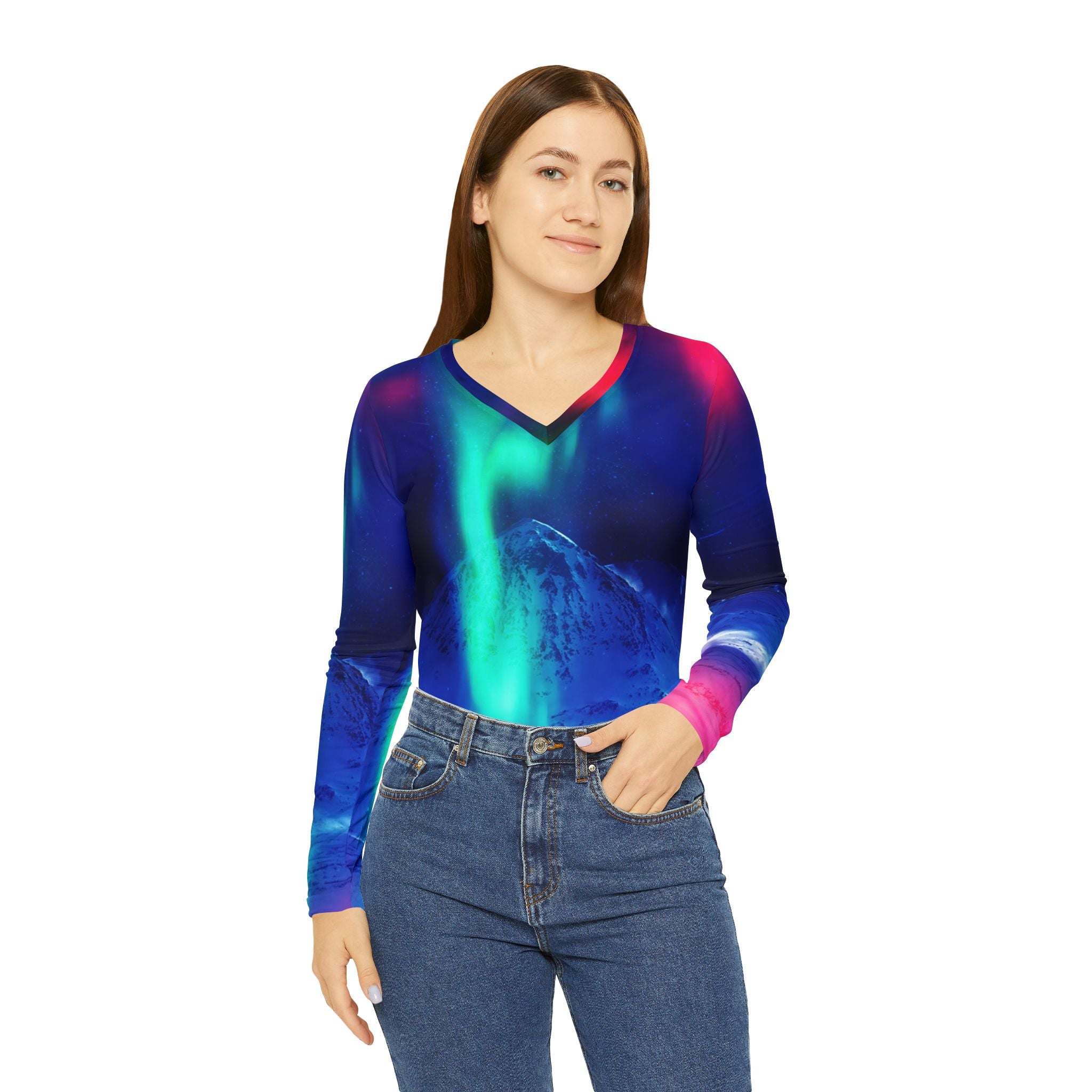 Lighted String Matanuska Dreams Women's Long Sleeve V-neck Shirt