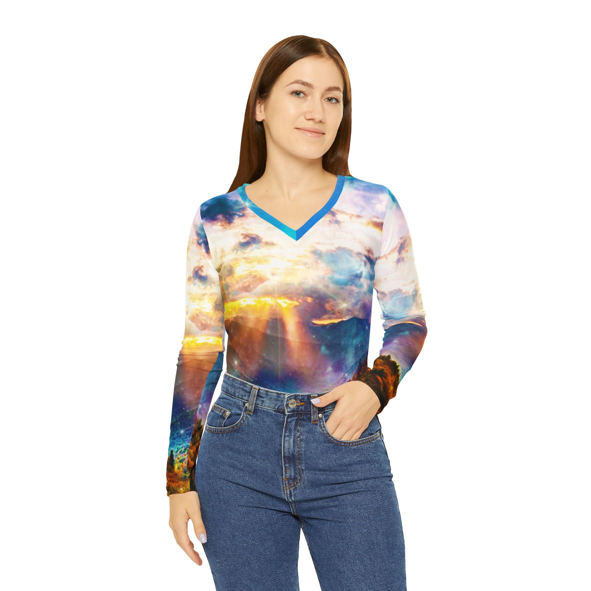 Katerina's Smoky Mountain Memories Dreams Women's Long Sleeve V-neck Shirt