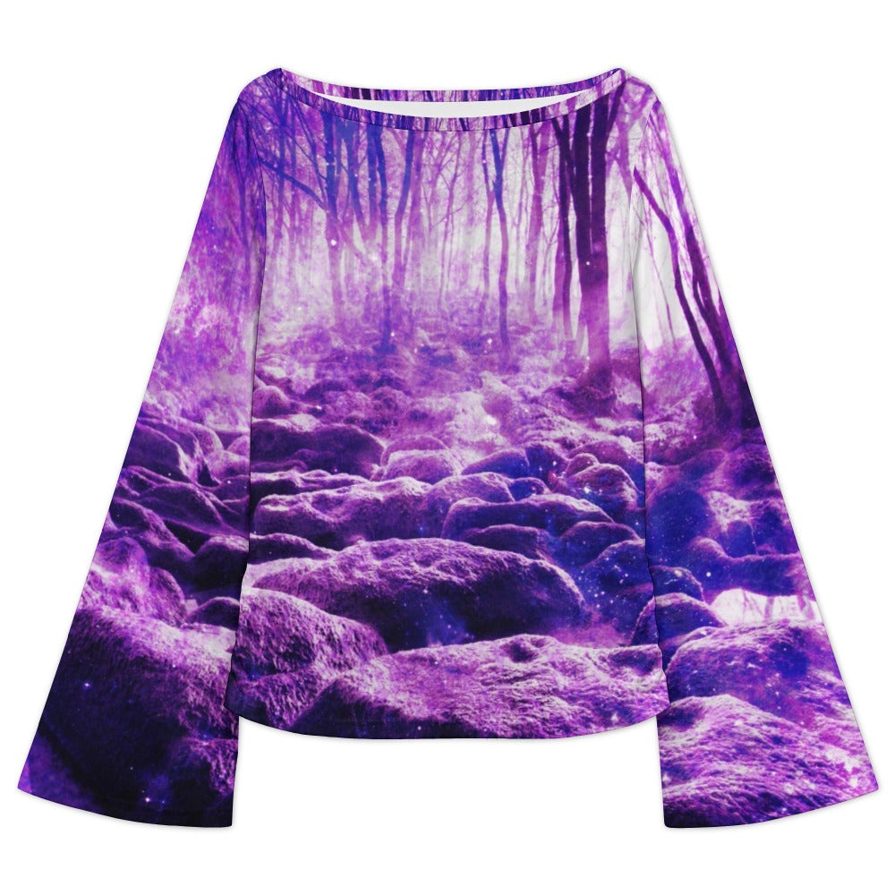 Sahasrara Desires Clearing in the Forest Dreams Women's Boat Neck Bell Sleeve T-shirt