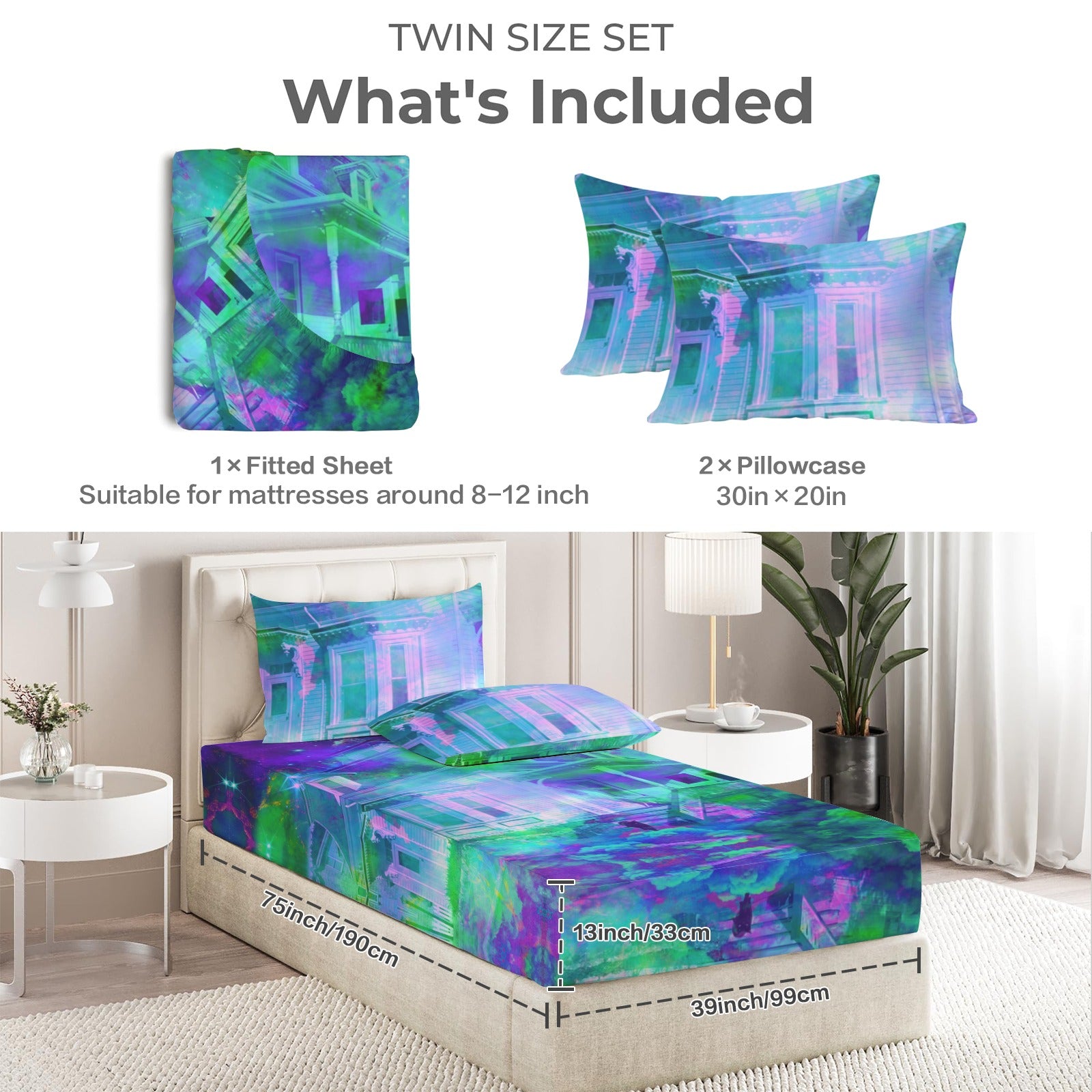 Katerina's Now & Forever Hocus Pocus Desires Twin Bedding Set (Fitted Sheet + Pillowcases) | Ships from USA
