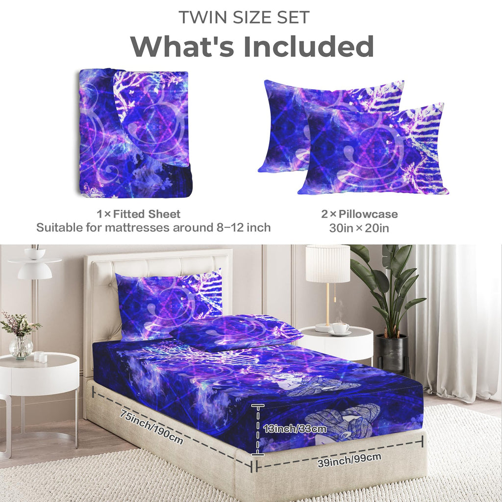 Katerina’s Dragon’s Eye Buddha Meditations Twin Bedding Set (Fitted Sheet + Pillowcases) | Ships from USA