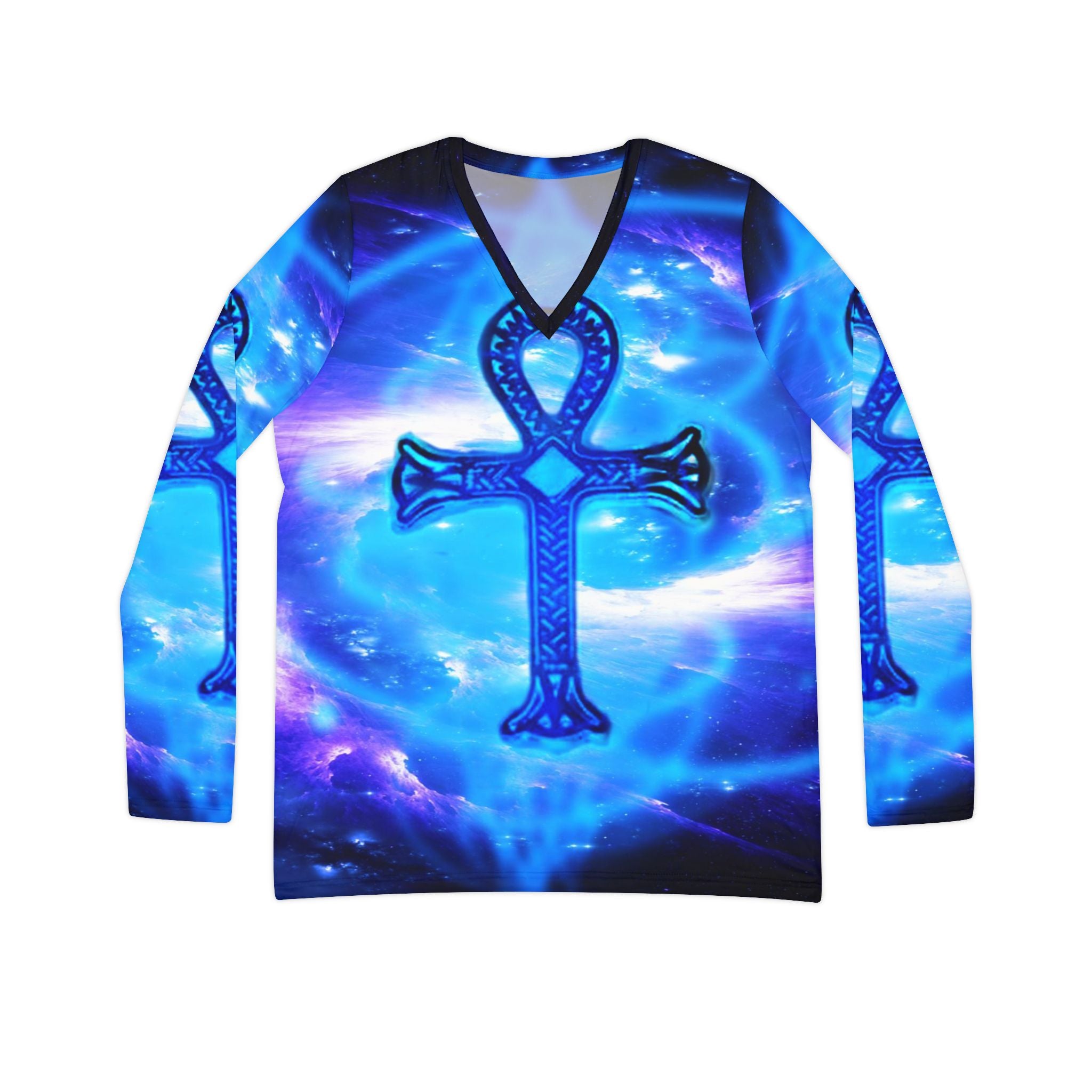 Amethyst Sapphire Ankh Dreams Women's Long Sleeve V-neck