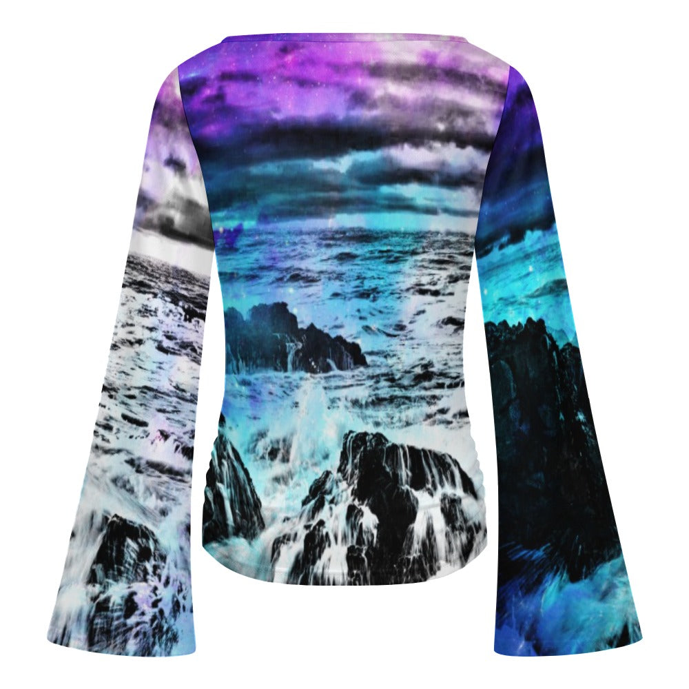 Creation's Heaven Cosmic Falls Dreams Women's Boat Neck Bell Sleeve T-shirt