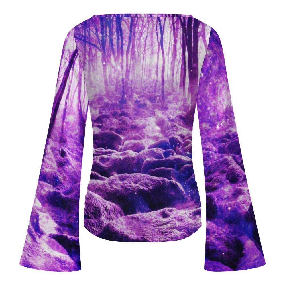 Sahasrara Desires Clearing in the Forest Dreams Women's Boat Neck Bell Sleeve T-shirt