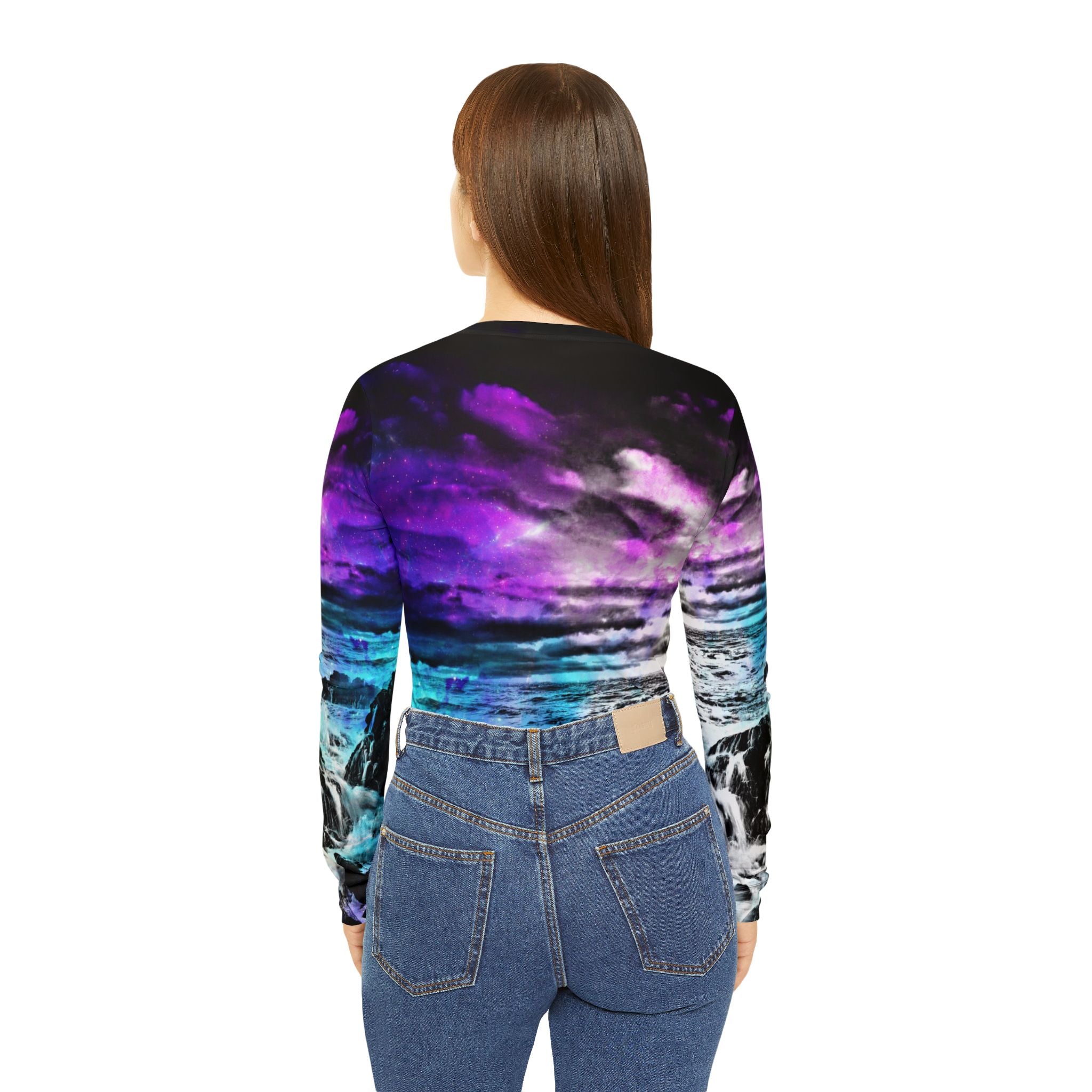 Creation's Heaven Cosmic Falls Dreams Women's Long Sleeve V-neck Shirt