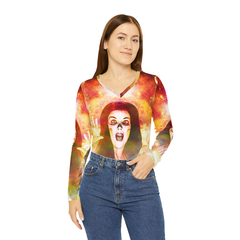 Samhain All Hollows Eve Dreams Women's Long Sleeve V-neck Shirt