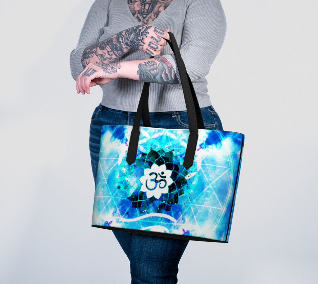 Amen Jin's Mandala of Dragon Fire Desires Fairy Om Meditations Vegan Leather Tote Bag
