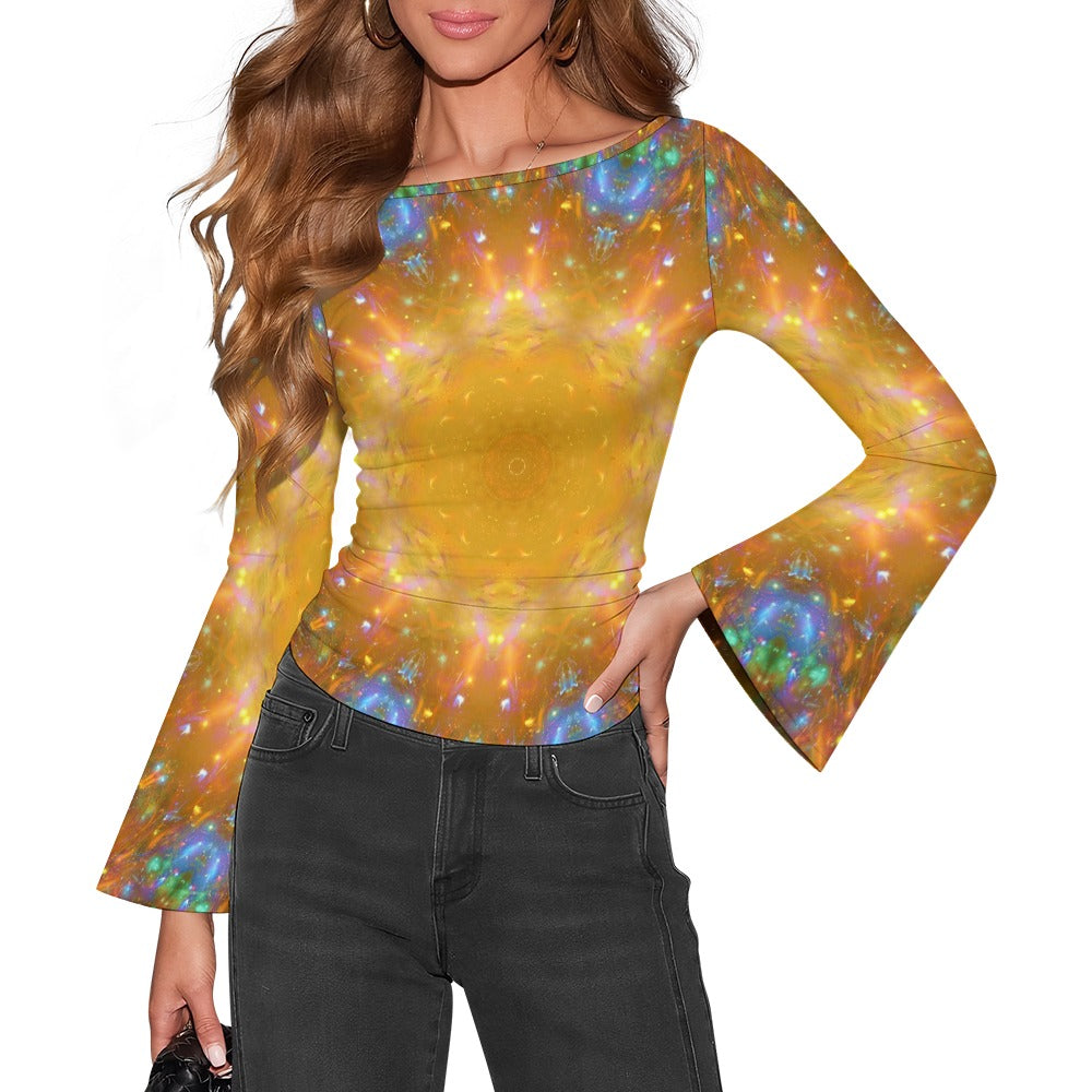 Amen Jin's Dreams of the Lake Desires Women's Boat Neck Bell Sleeve T-shirt
