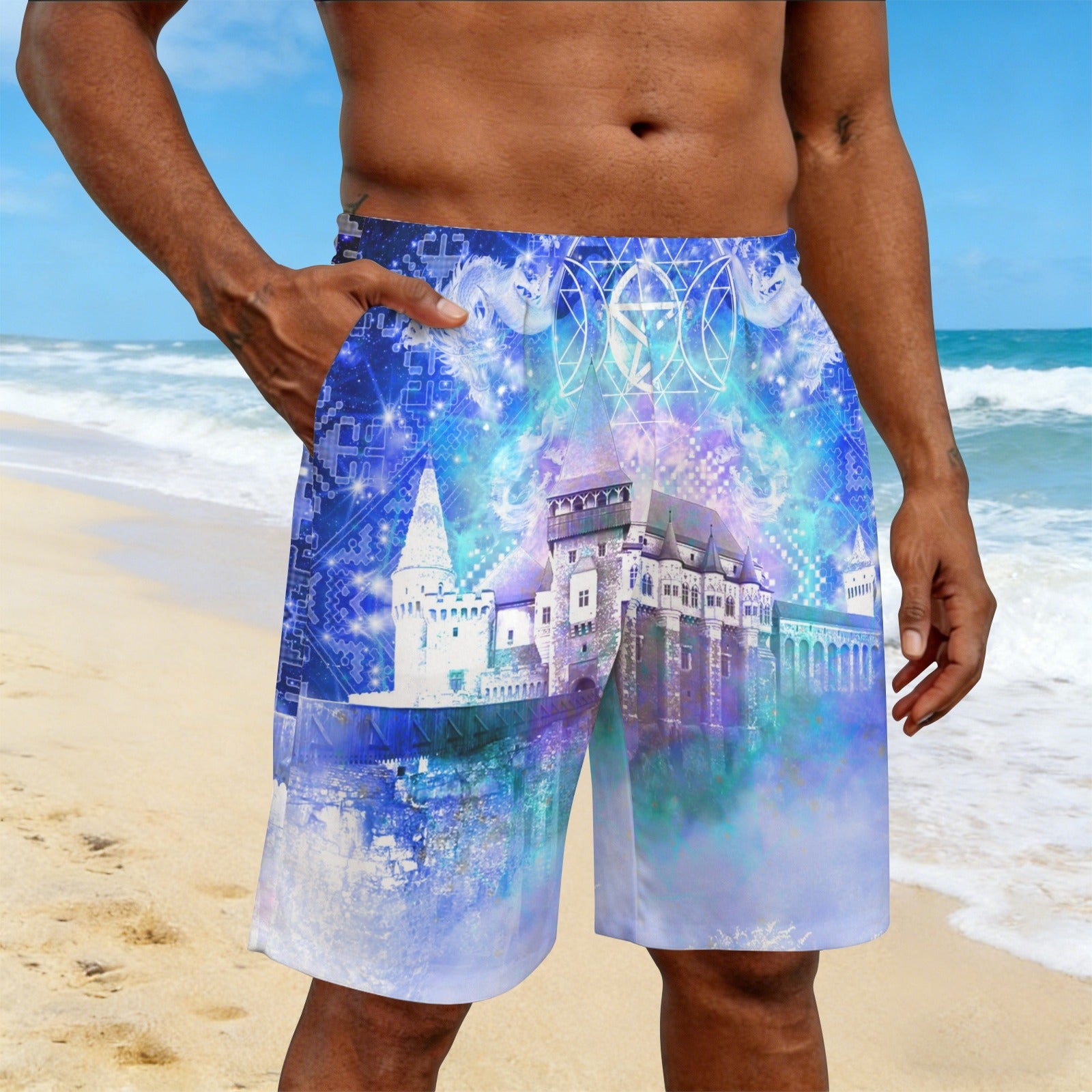 Amen Jin's Katerina's Eros & Psyche Dracularian Meditations Men's All Over Print Beach Shorts (Sets 26) | Ships from USA