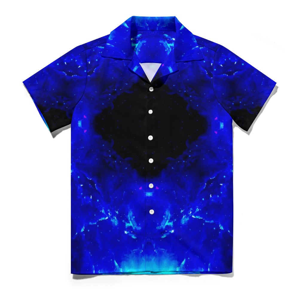 Amen Jin's Blue Fire Desires Cuban collar shirt