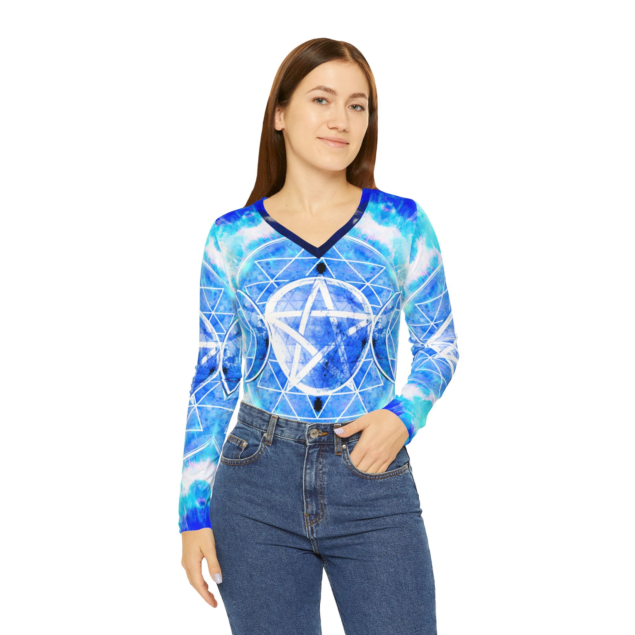 Amen Jin's Blue Sun Triple Goddess Meditations Women's Long Sleeve V-neck