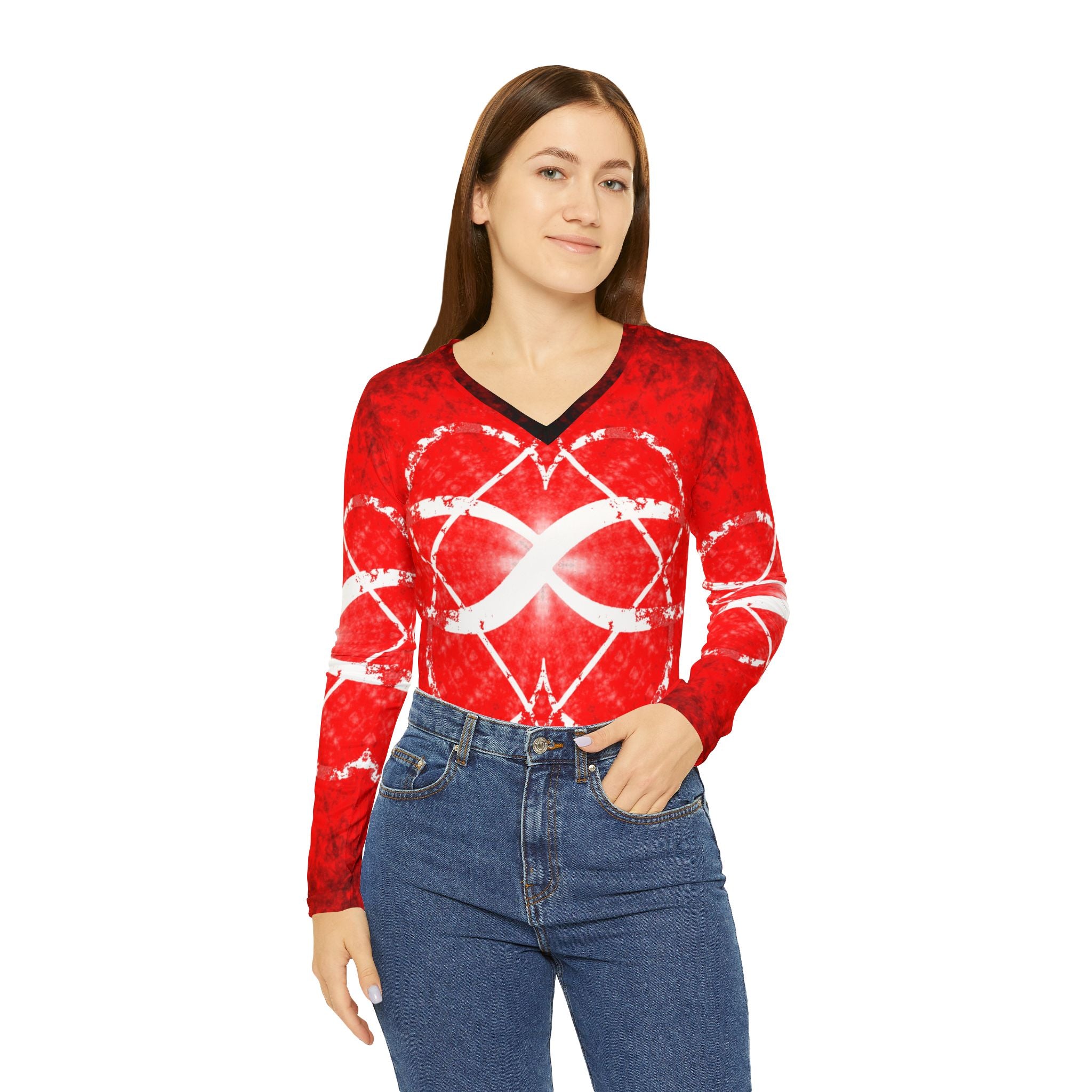 Katerina's Battle Symphony Red Instead 2024 Women's Long Sleeve V-neck Shirt
