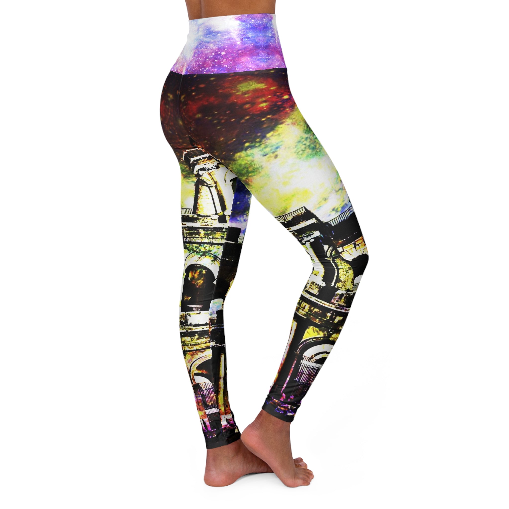 Rainbow Universe Dreams of Roman Patterns Past High Waisted Yoga Leggings