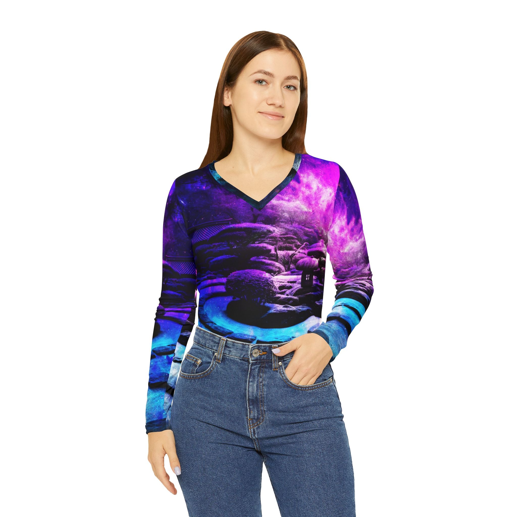 Creation's Heaven Tranquil Garden Dreams Women's Long Sleeve V-neck Shirt