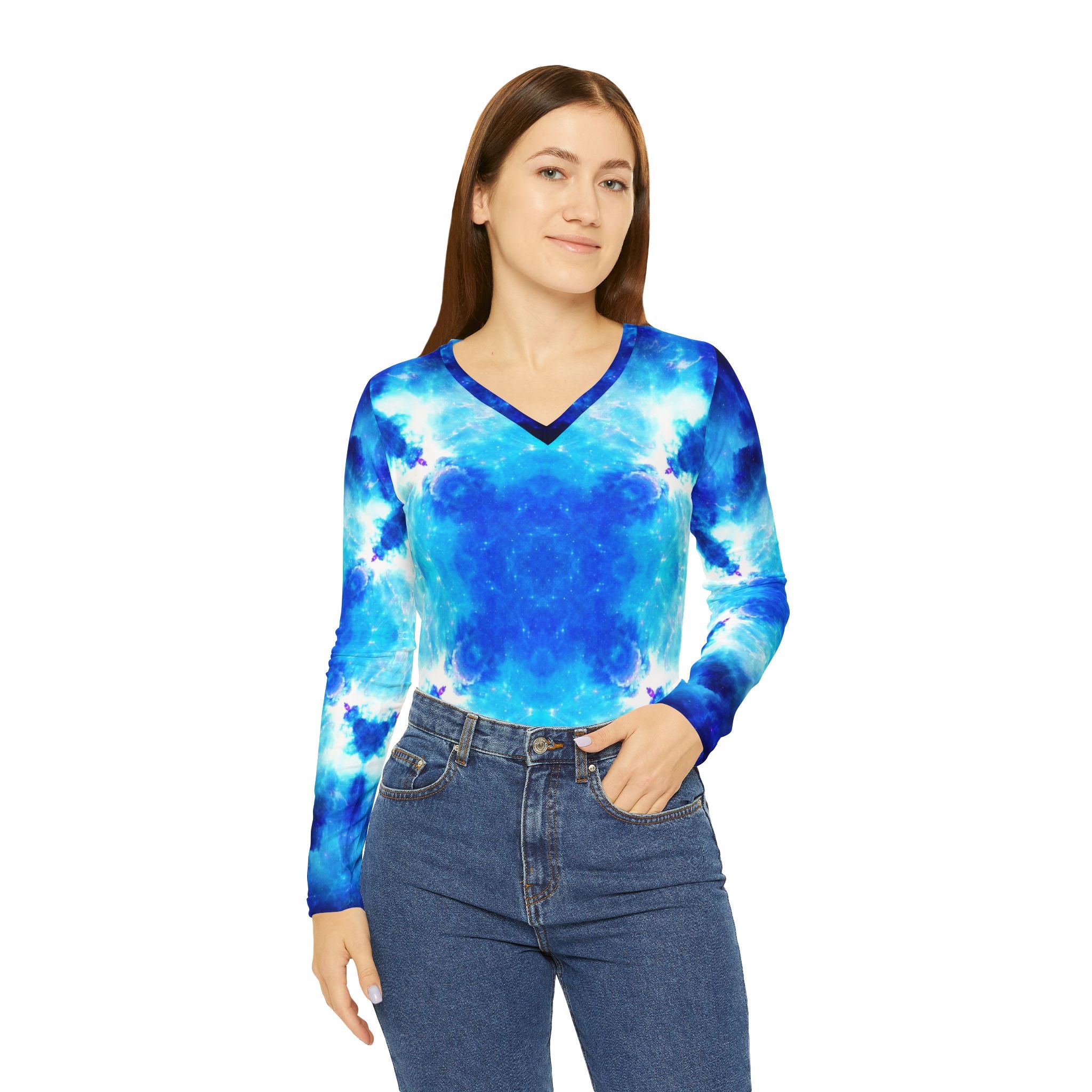 Amen Jin's Mandala of Dragon Fire Desires Women's Long Sleeve V-neck Shirt