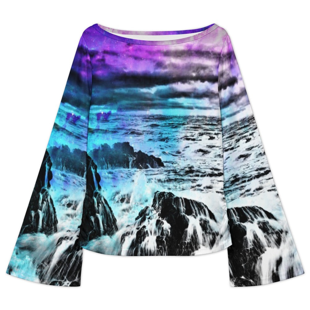 Creation's Heaven Cosmic Falls Dreams Women's Boat Neck Bell Sleeve T-shirt