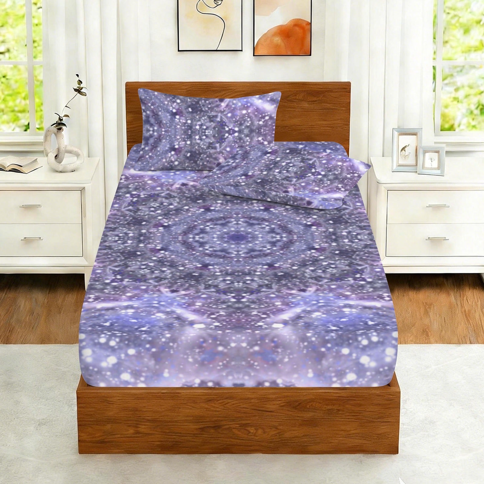 Katerina's Lilac Star Desires Twin Bedding Set (Fitted Sheet + Pillowcases) | Ships from USA
