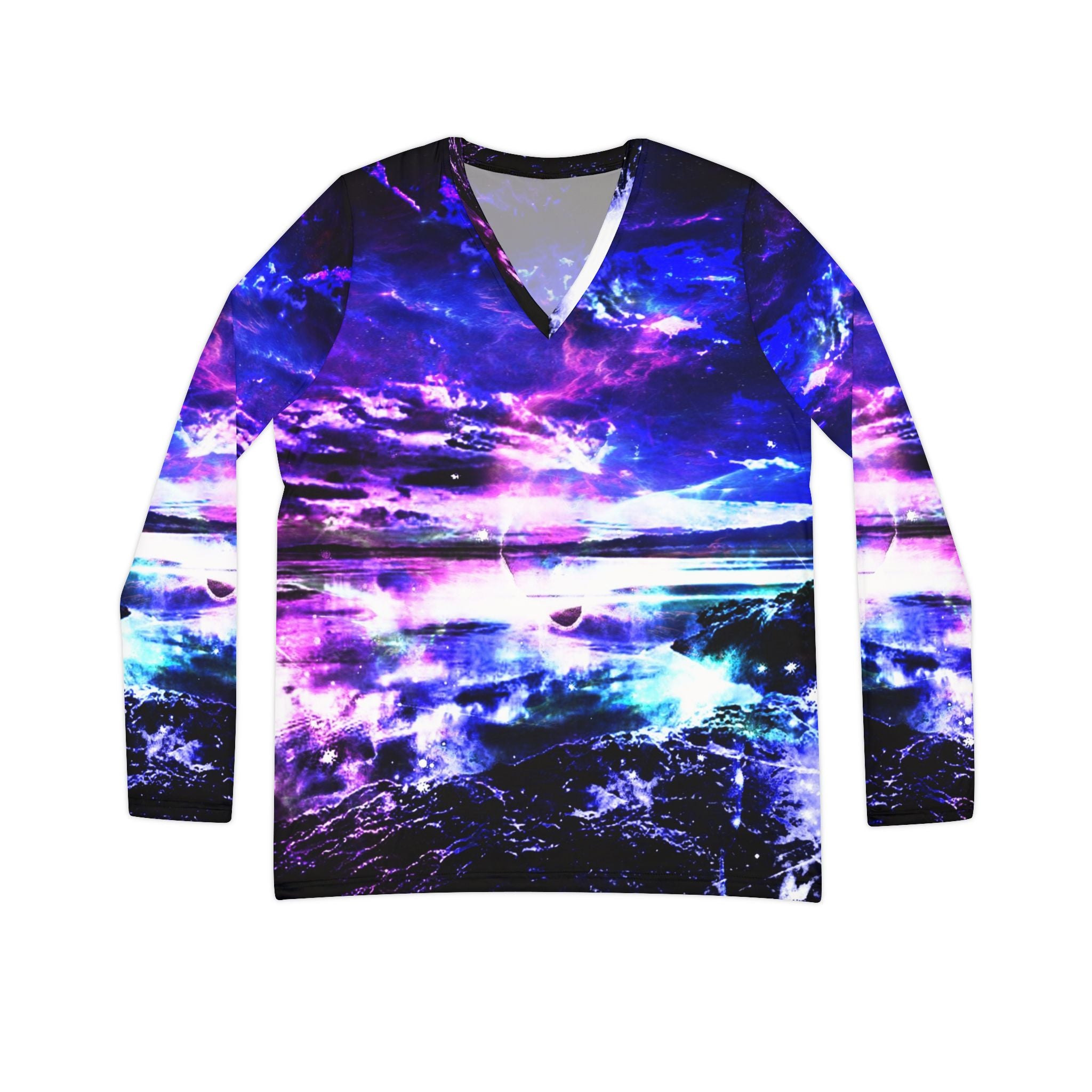 Amethyst Dancing Sea Dreams  Women's Long Sleeve V-neck Shirt