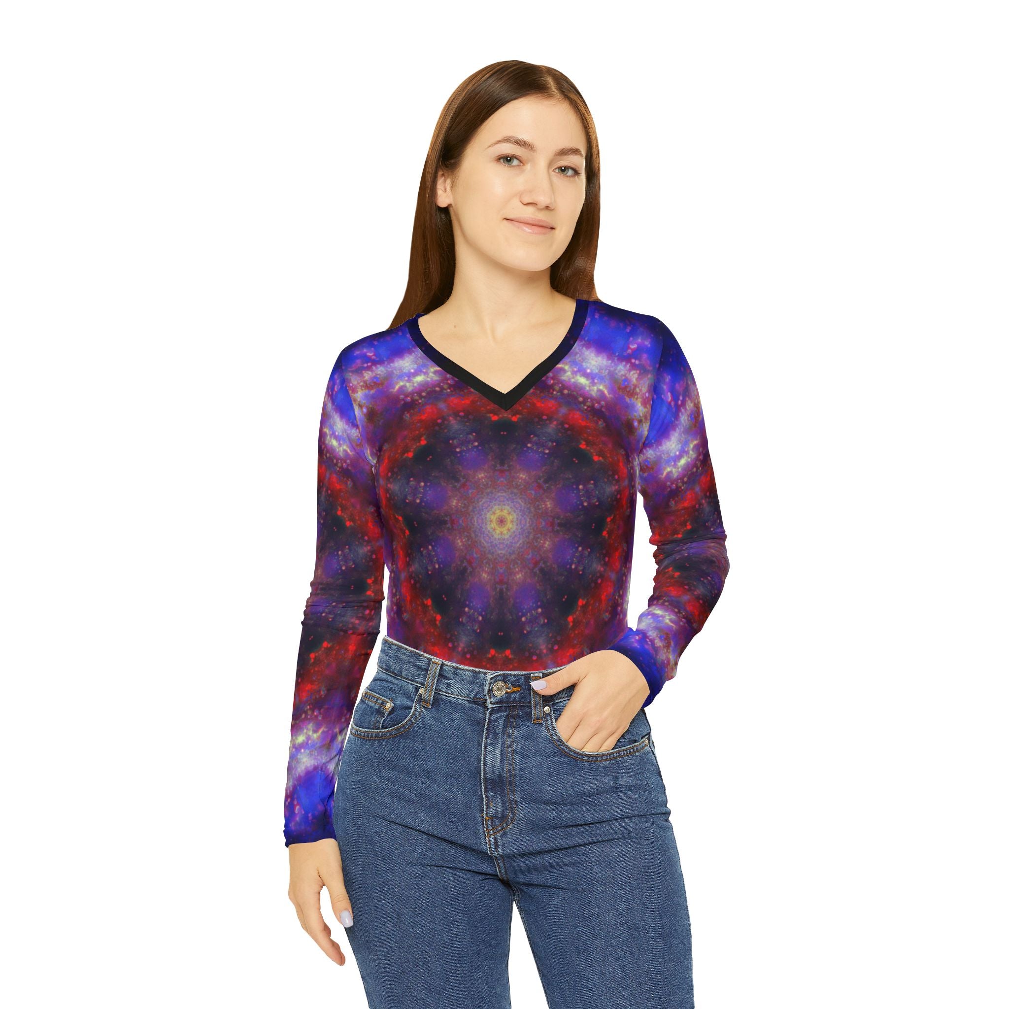 Spirited Marie My Telescope Desires Women's Long Sleeve V-neck Shirt