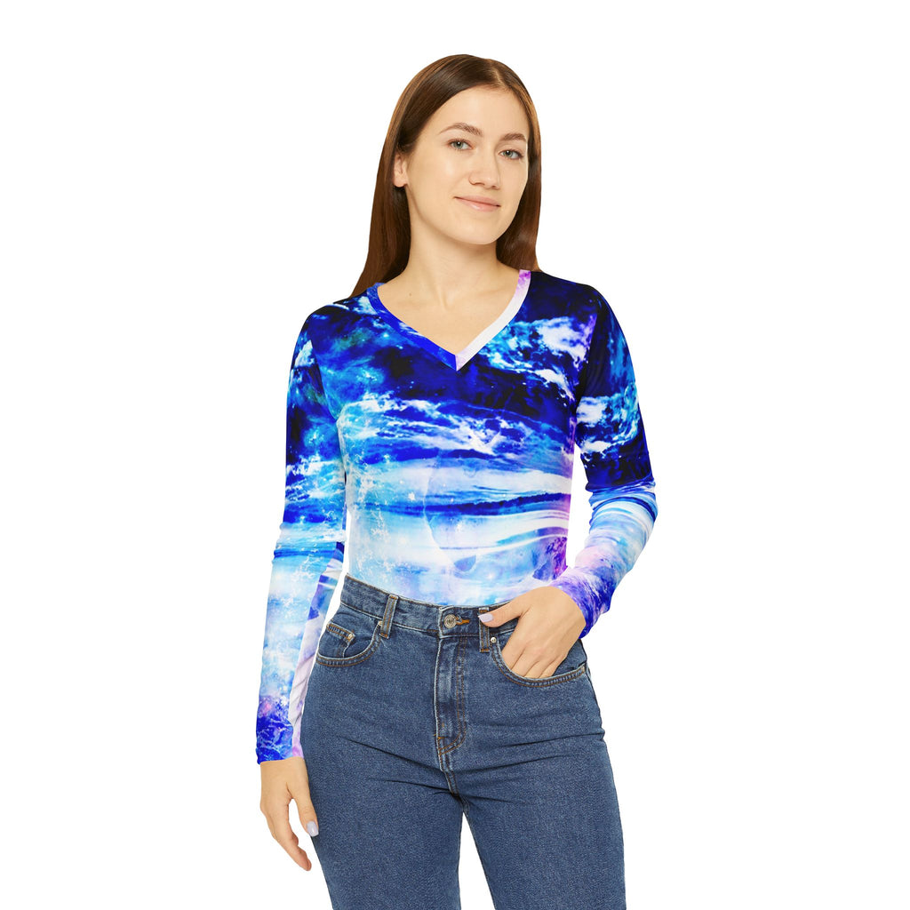 Creation's Heaven Dancing Sea Dreams Women's Long Sleeve V-neck Shirt