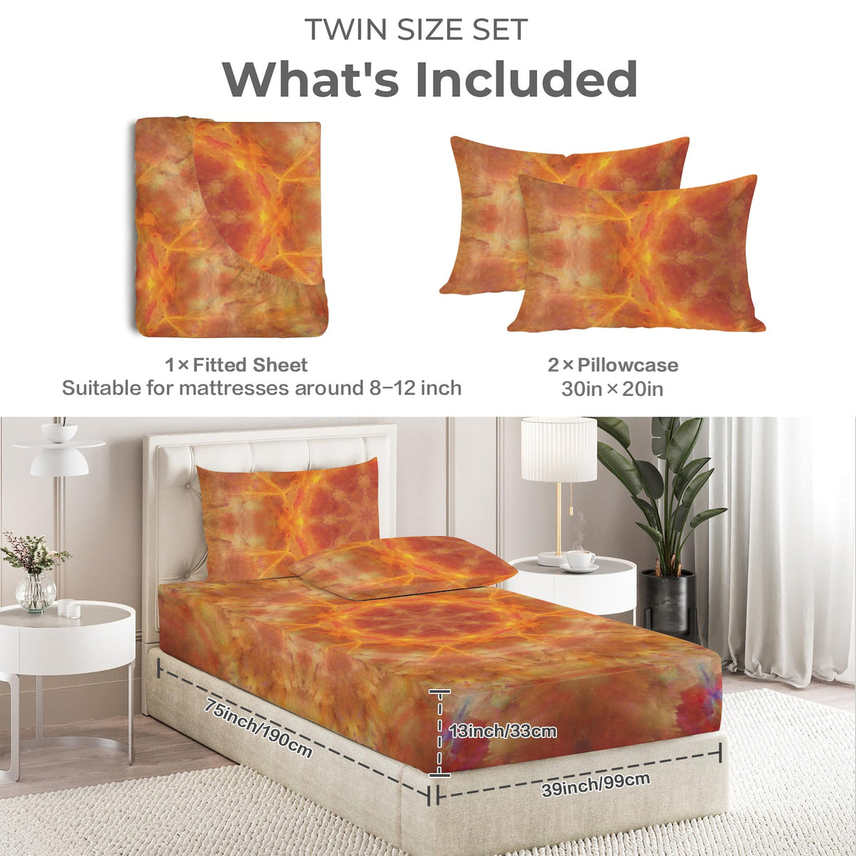 Katerina's Supernova Desires Twin Bedding Set (Fitted Sheet + Pillowcases) | Ships from USA