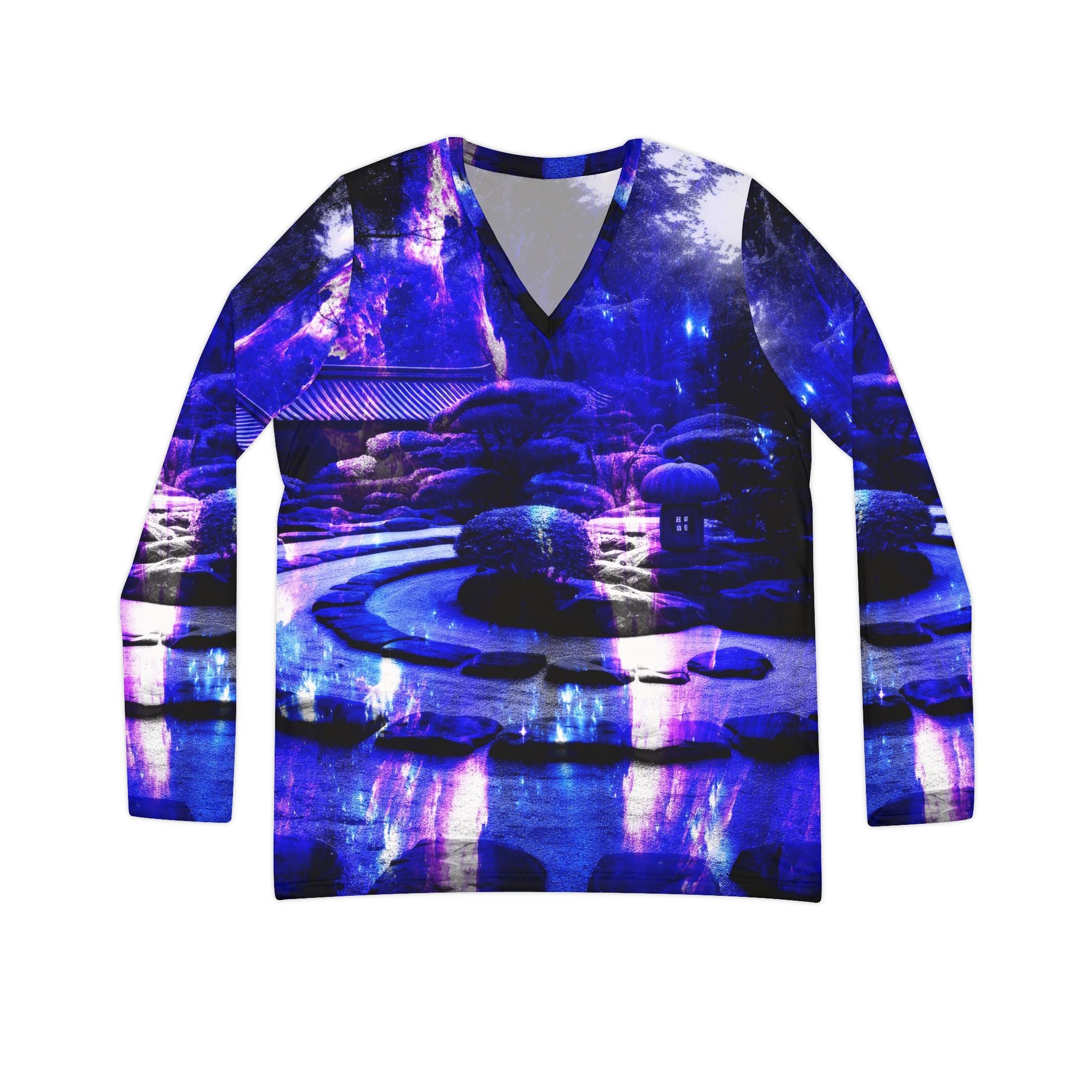 Amethyst Sapphire Tranquil Garden Dreams Women's Long Sleeve V-neck Shirt