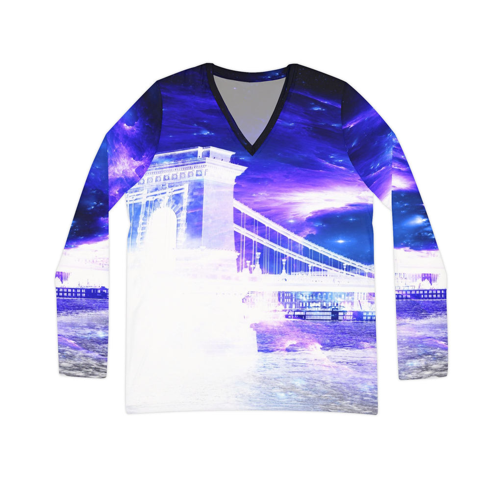 Amethyst Sapphire Budapest Dreams Women's Long Sleeve V-neck Shirt